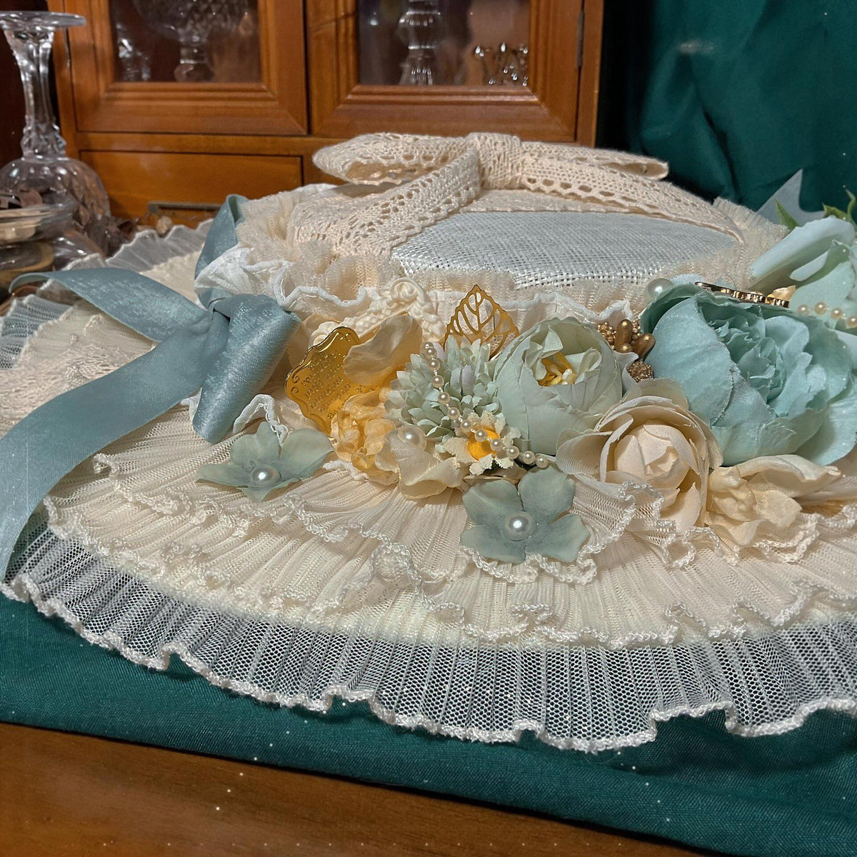 Lolita Flat Hat with Floral Embellishments