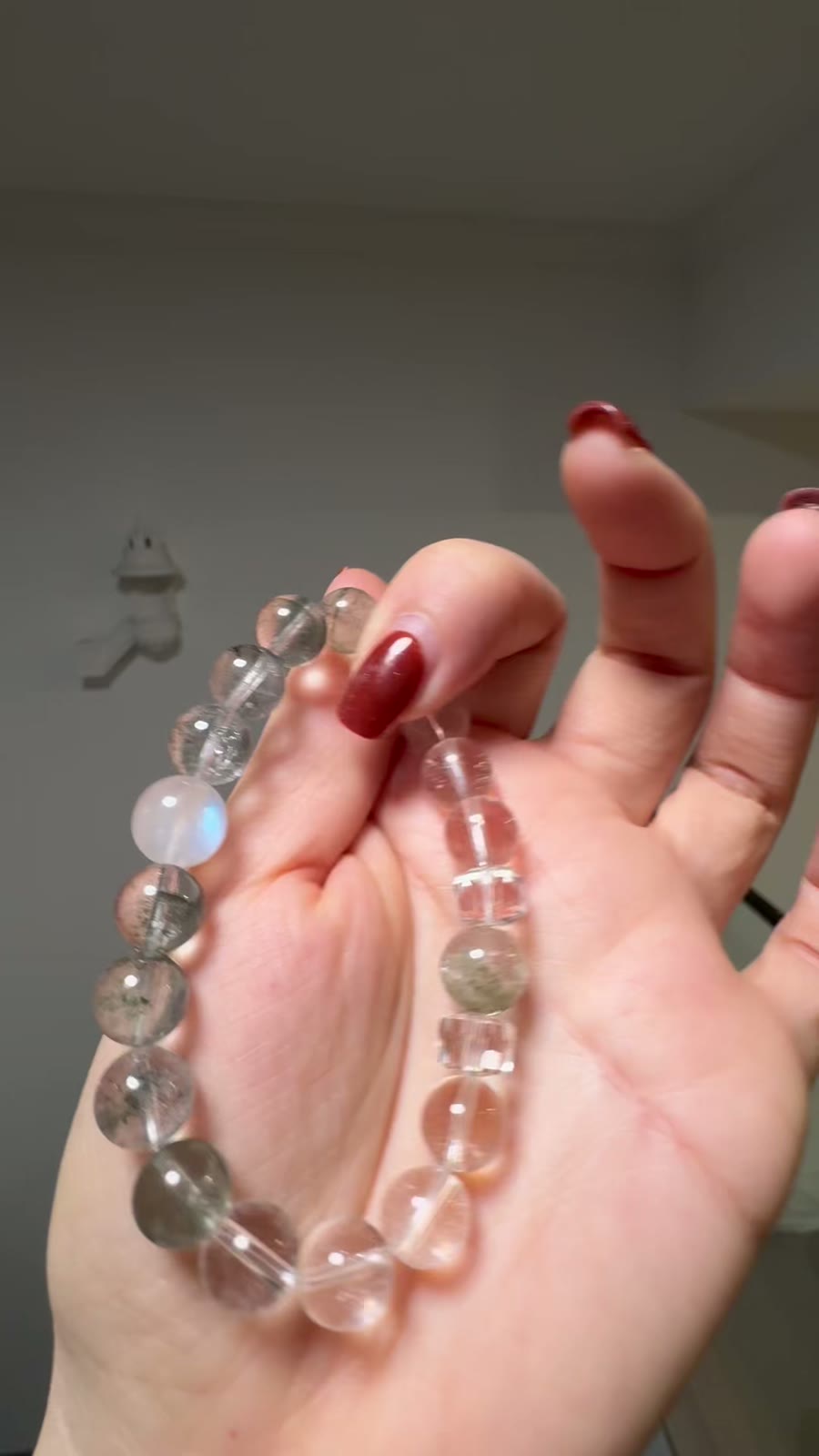 Kralenarmband met Groen Phantom Quartz, Helder Kwarts en Maansteen