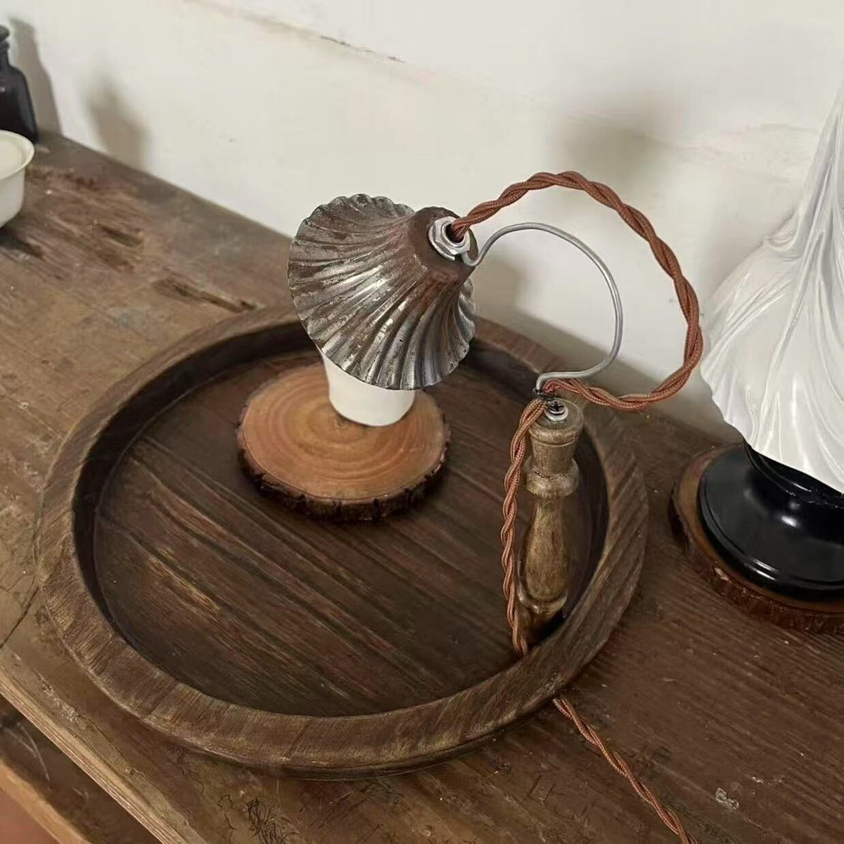 Handmade Shell Table Lamp Wooden Tray Base