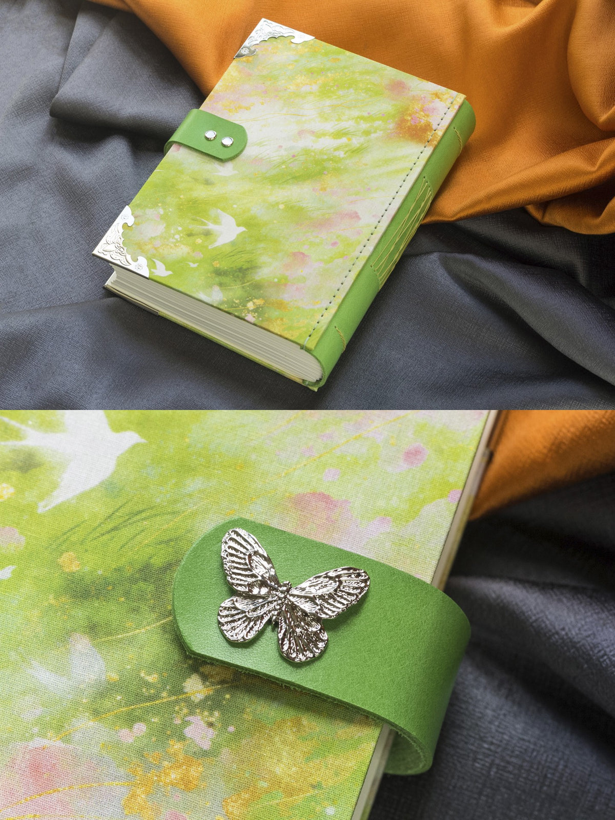 Carnet fait main avec couverture à oiseaux aquarelle