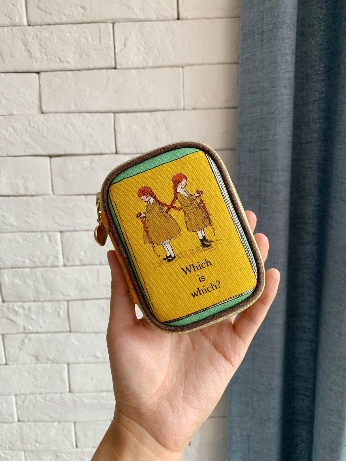Book-Shaped Zippered Pouch with Vintage Illustration