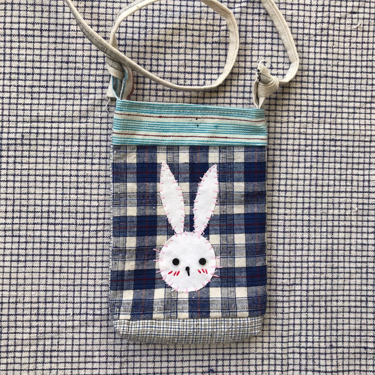 Handgemaakte Crossbody Tas Blauwe Ruit Patchwork