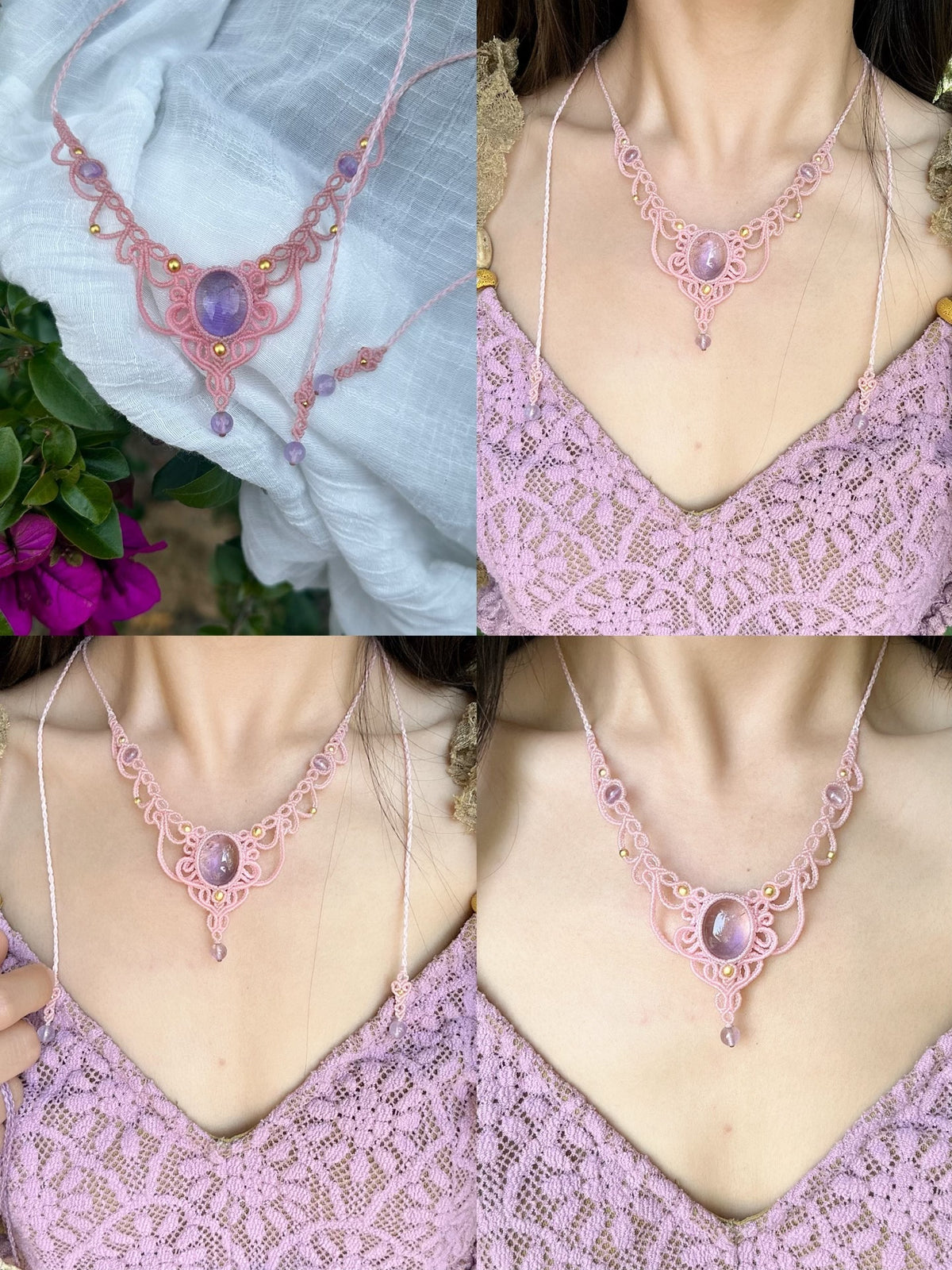 Macrame Crystal Necklace with Purple Labradorite