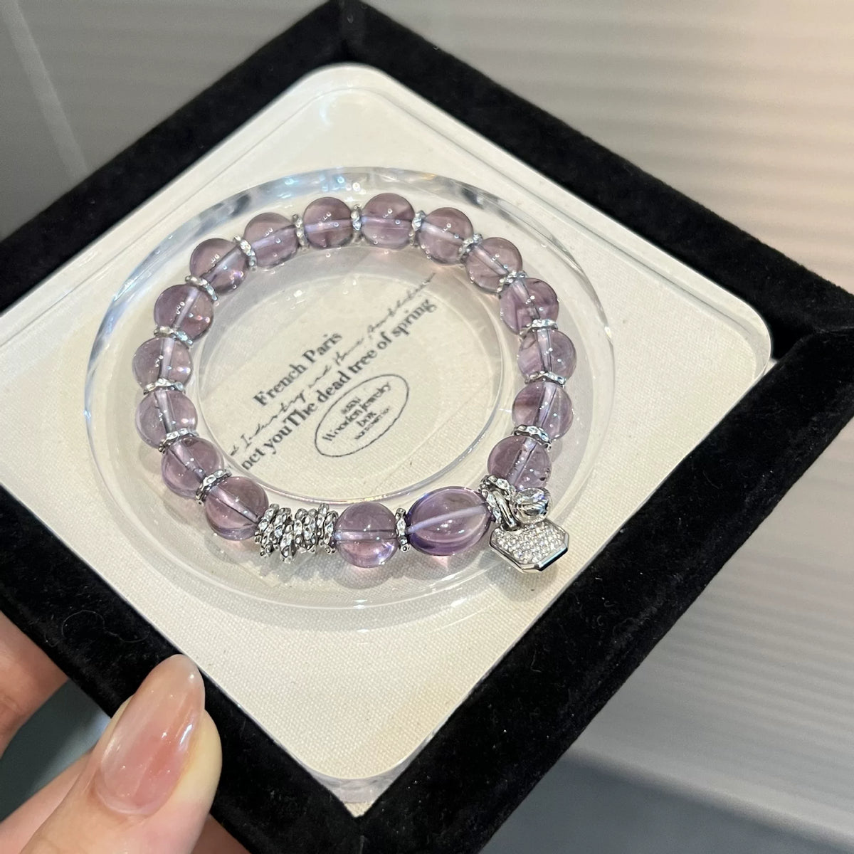 Bracelete de Contas de Ametista com Berloques em Prata de Lei S925