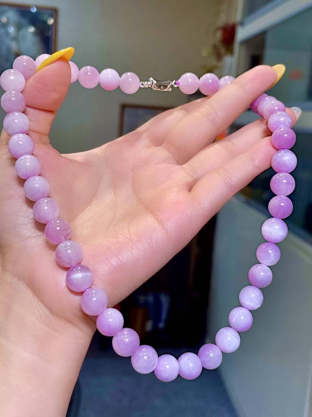 Kunzite Beaded Necklace, 9.7-10.3mm Spheres, 42cm Length