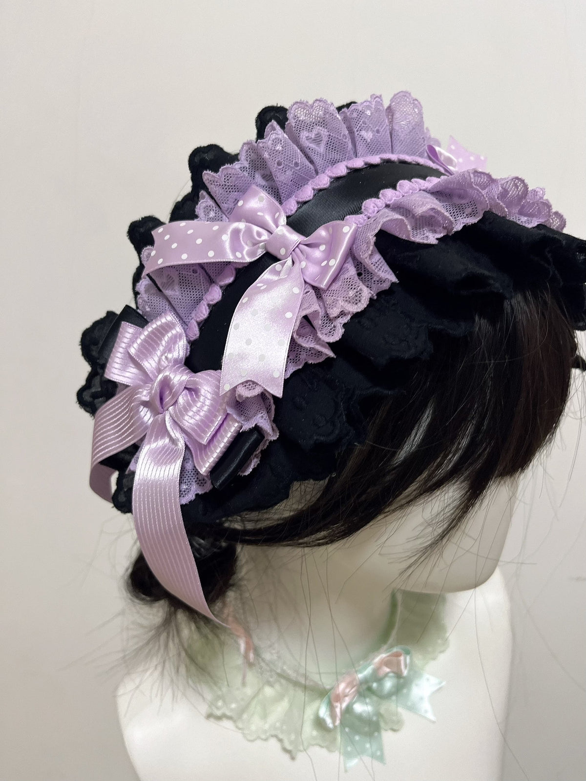 Handmade Lolita Headband Black Purple Lace