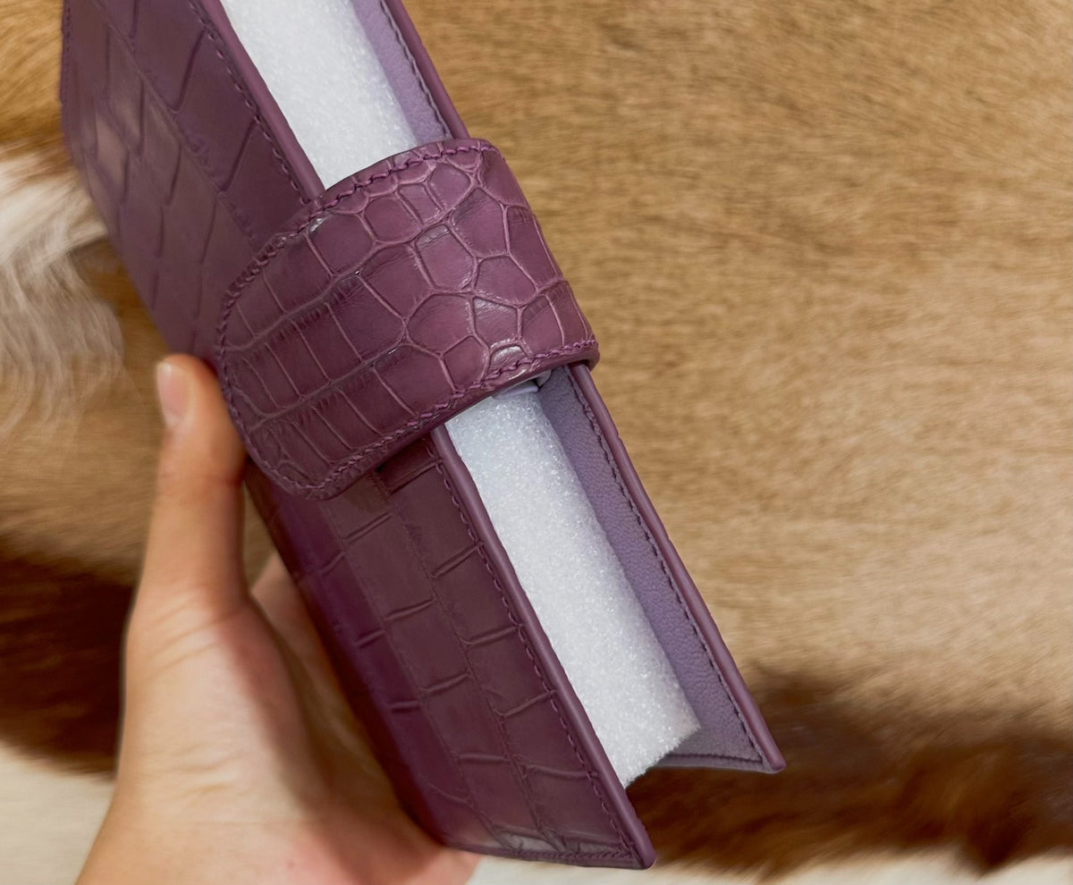 Handmade Purple Alligator Leather A6 Journal Cover