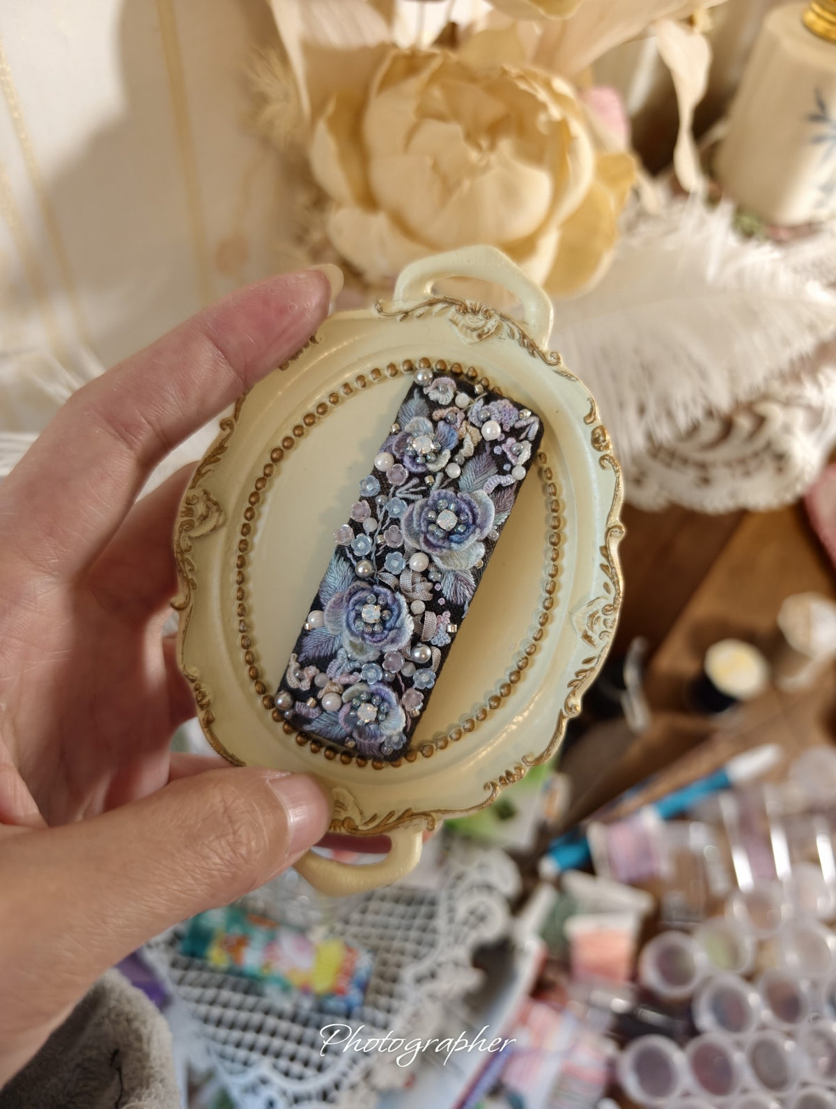 Handmade Embroidered Hair Clips Floral Set