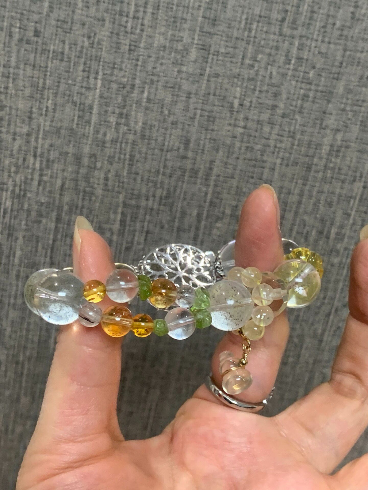 Citrine Green Phantom Quartz Bracelet Silver Filigree