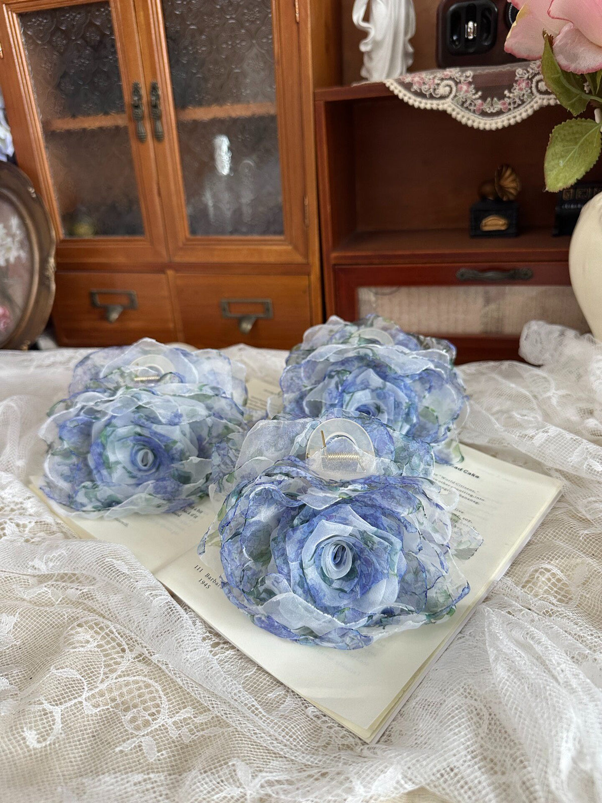 Handmade Fabric Rose Hair Claw Clip