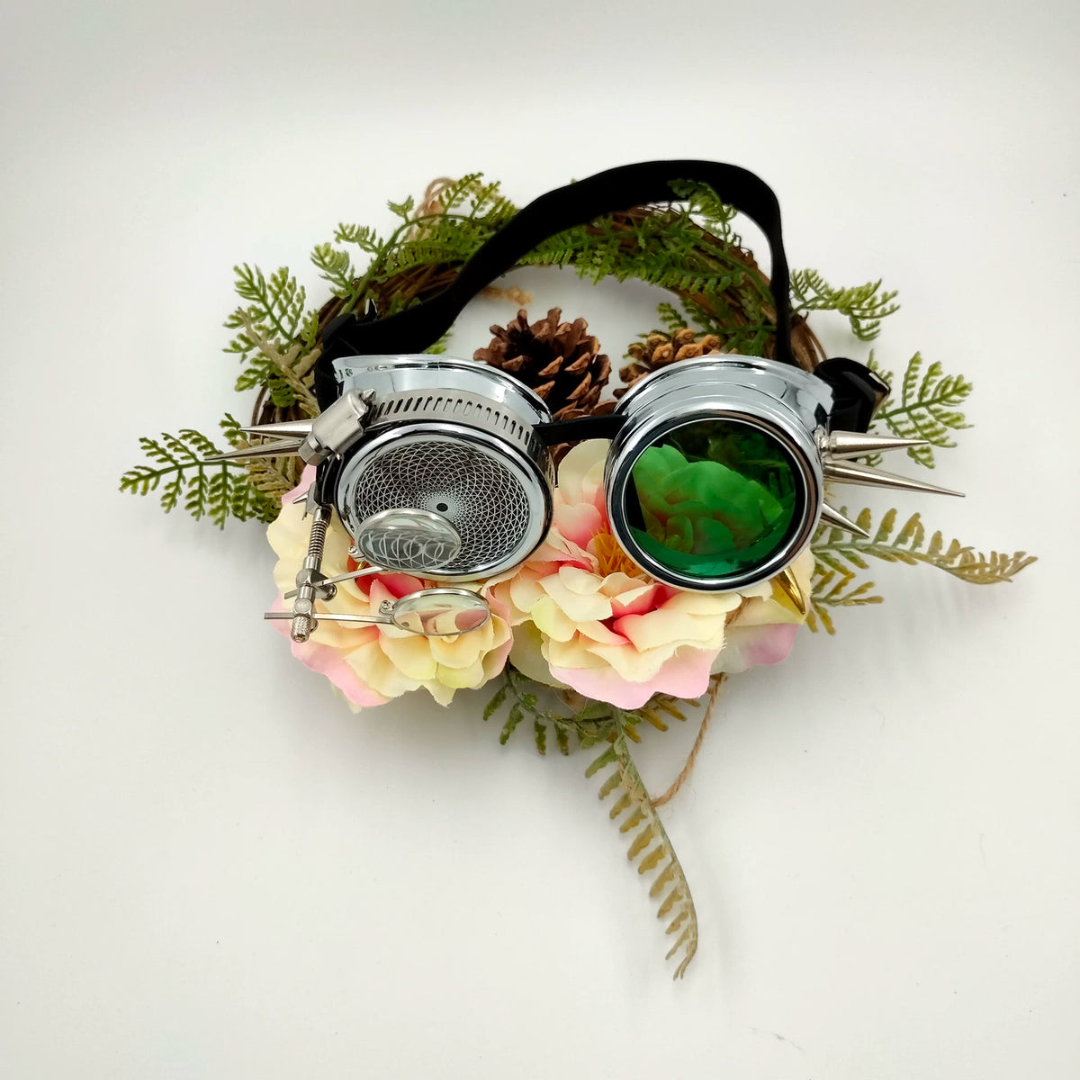 Steampunk Chrome Goggles with Magnifying Loupe