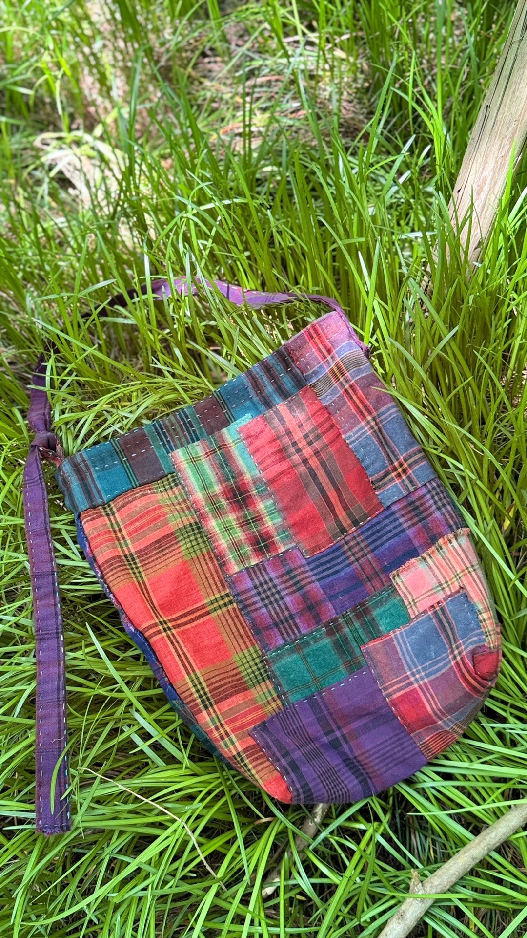 Handcrafted Patchwork Plaid Shoulder Bag