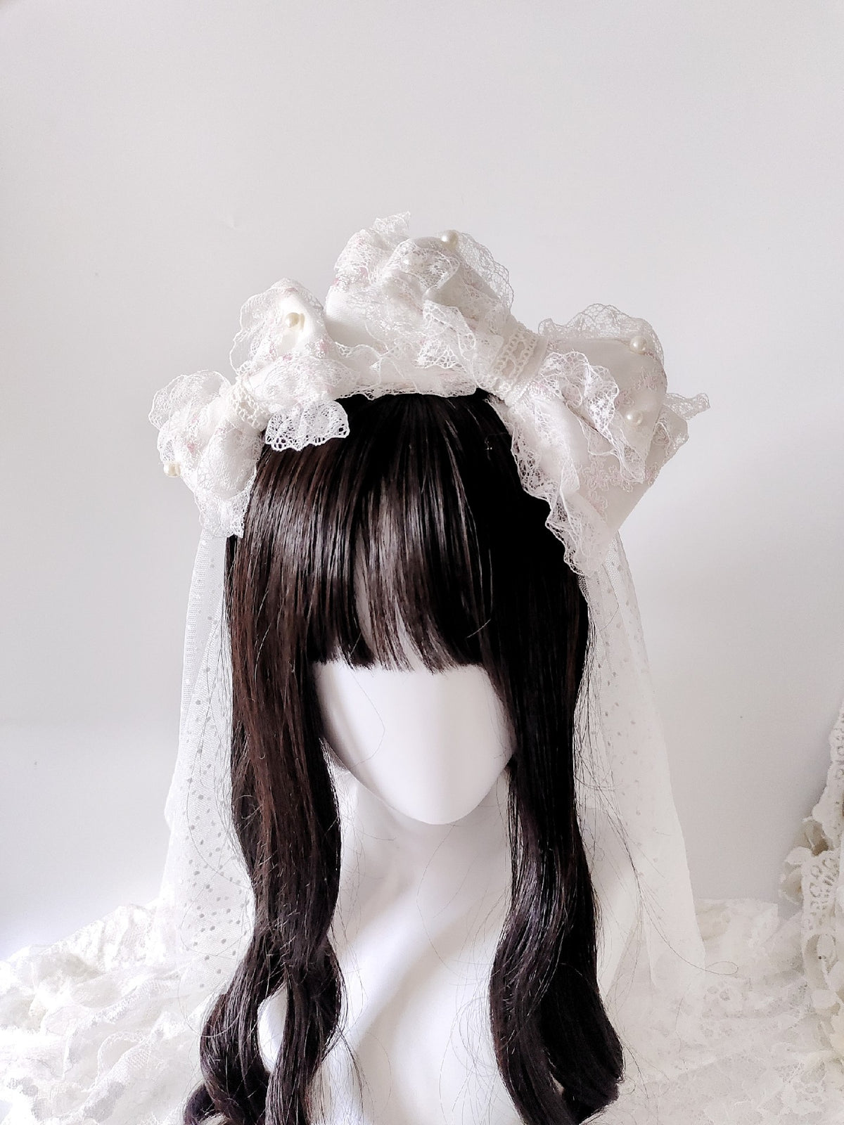 Lolita Bow Headband with Tulle Veil