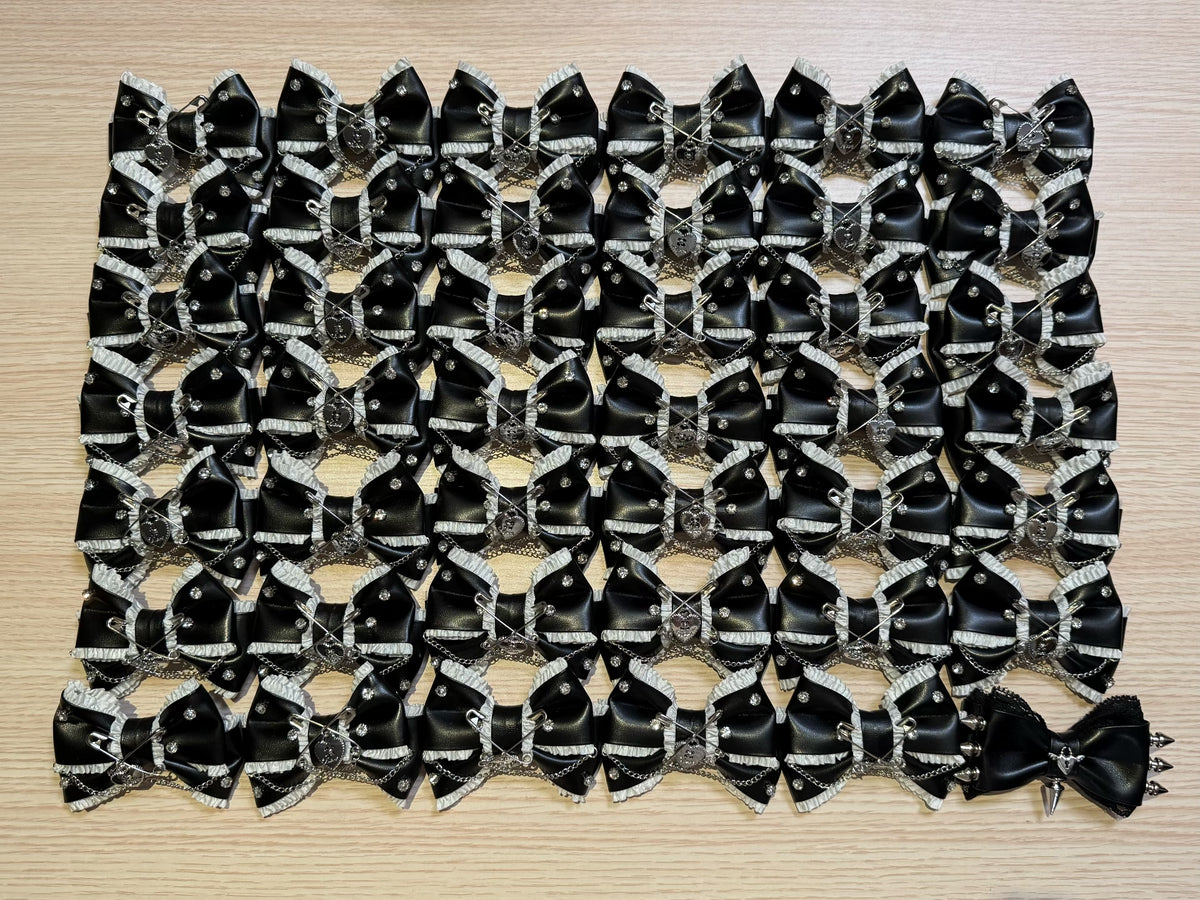 Black Bow Hair Clip Set with Rhinestones