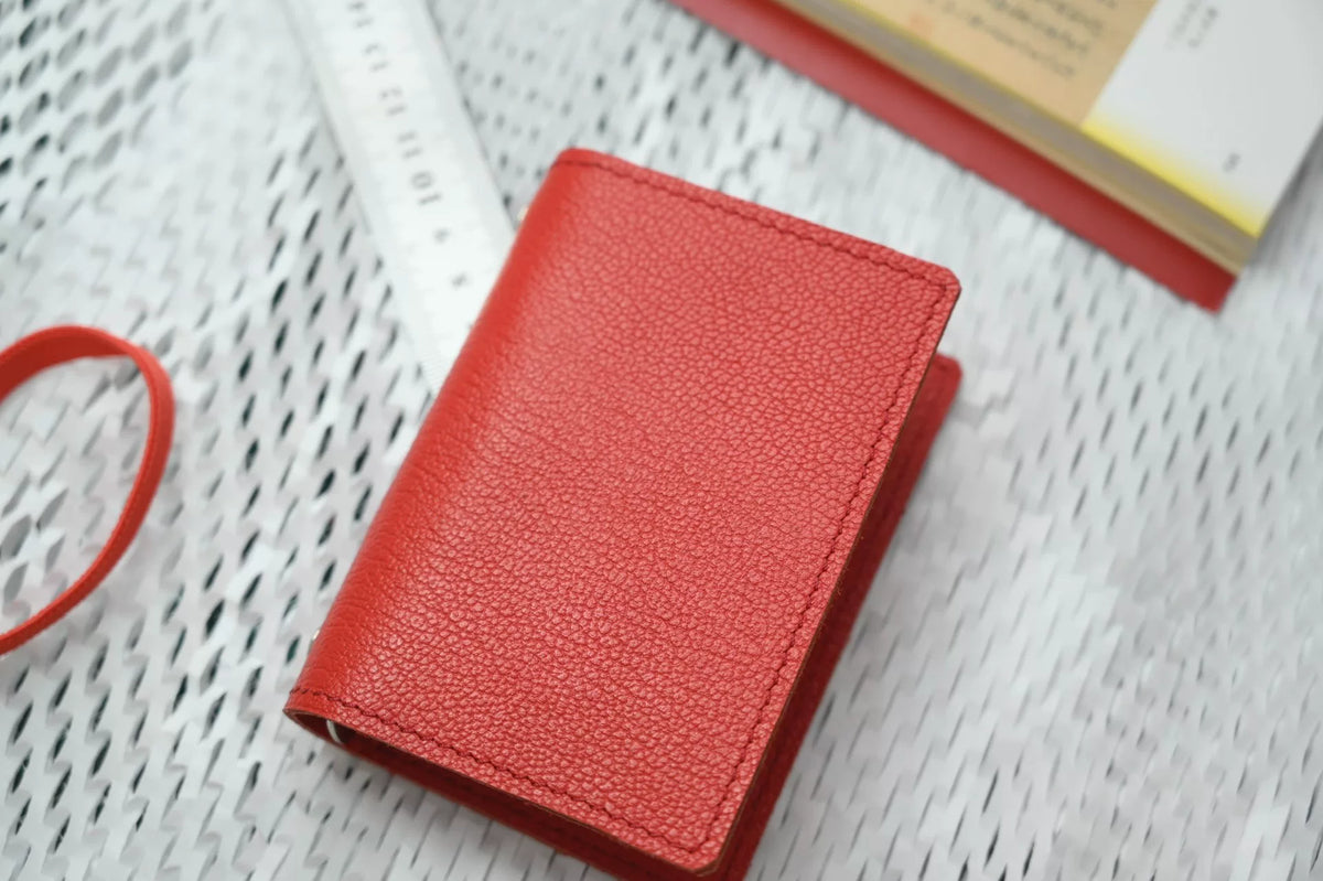 Rood Gekorrel Leer Notitieblokhoes met Ringordner