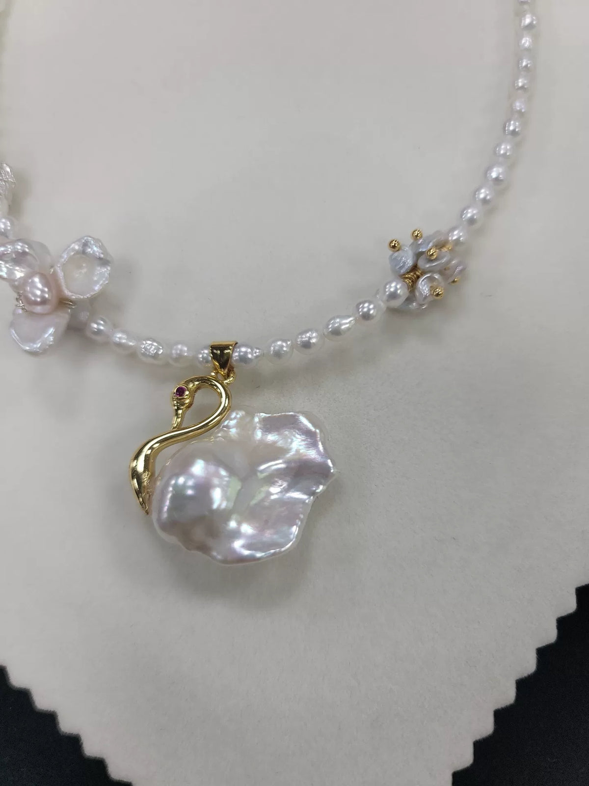Baroque Pearl Swan Necklace Gold Tone