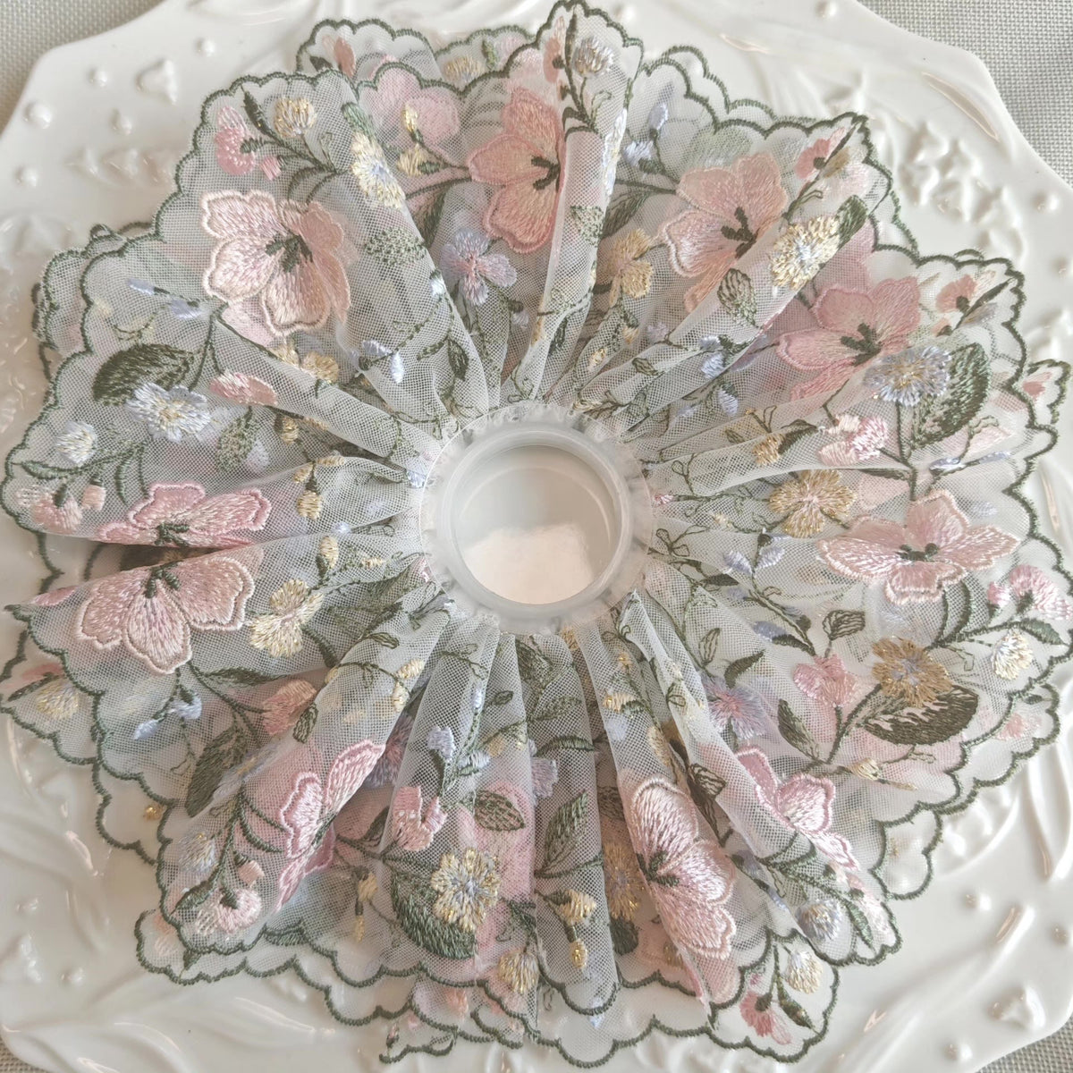 Floral Embroidery Tulle Scrunchie Hair Accessory