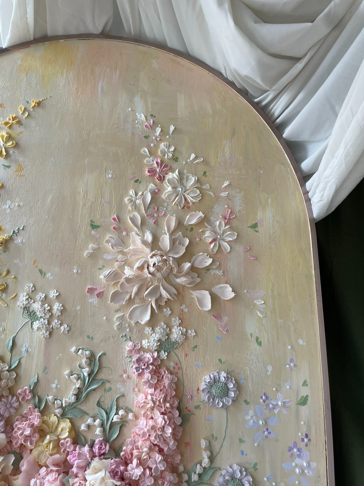 Clay Floral Painting Arched Panel 160cm