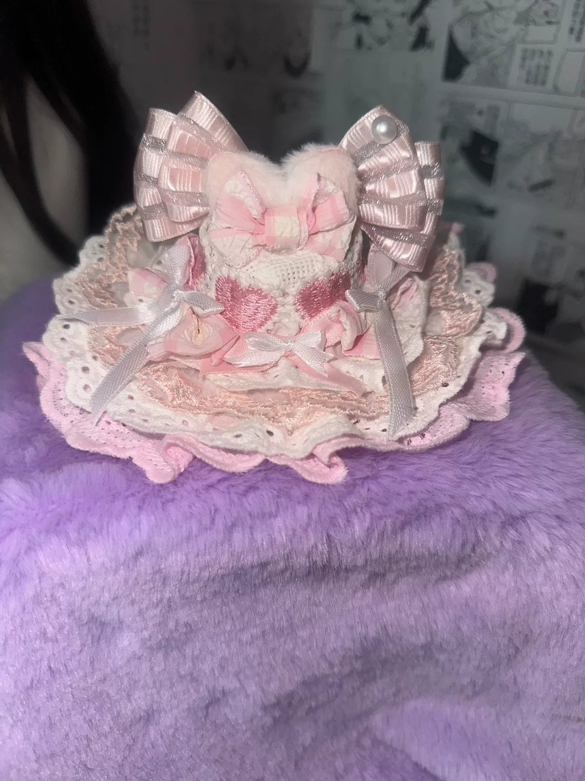 Pink Lace Lolita Mini Hat Fascinator