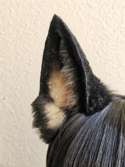 Handmade Large German Shepherd Ears - Light Yellow and Black with Pink Inner Ear