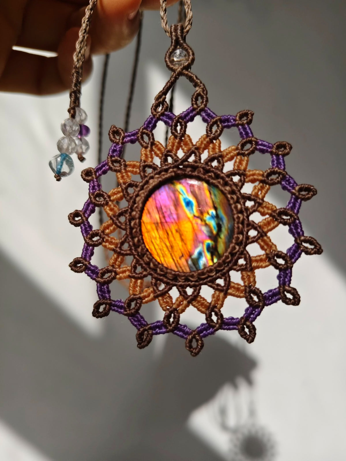 Handcrafted Labradorite Macrame Necklace with Quartz Beads