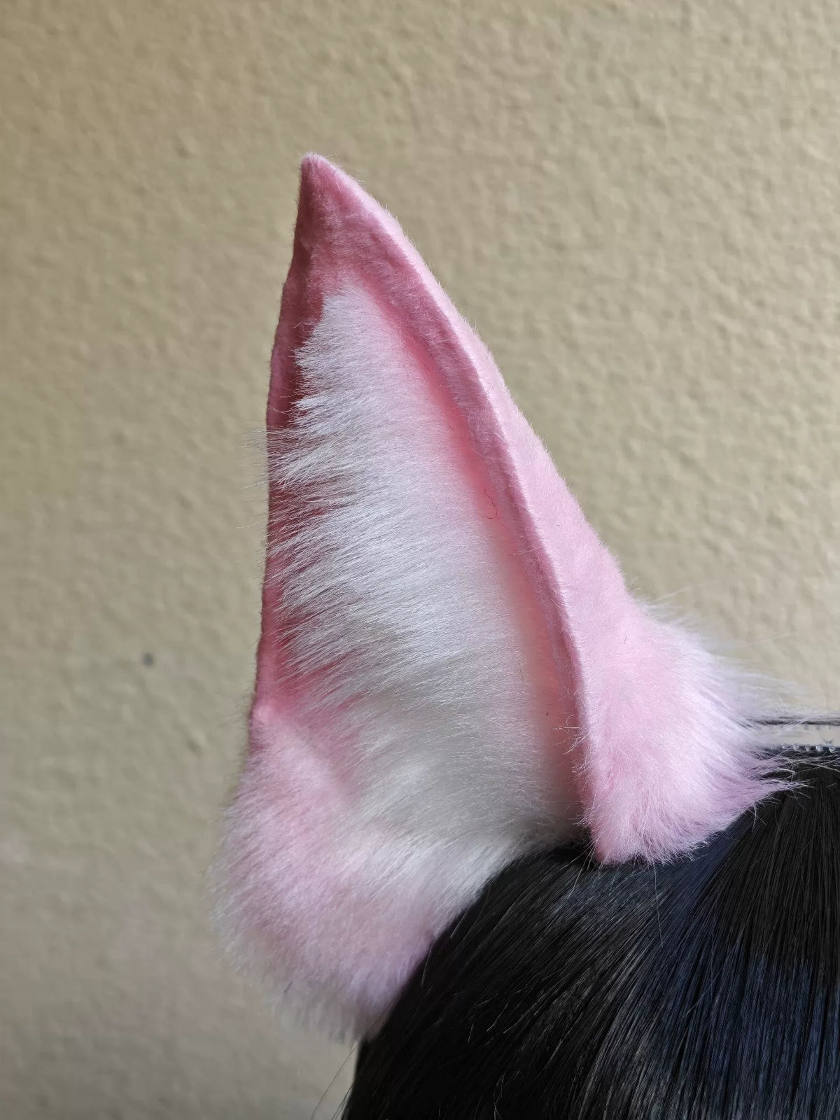 Orelhas de Cabelo Raposa Cosplay Artesanal Rosa e Branco