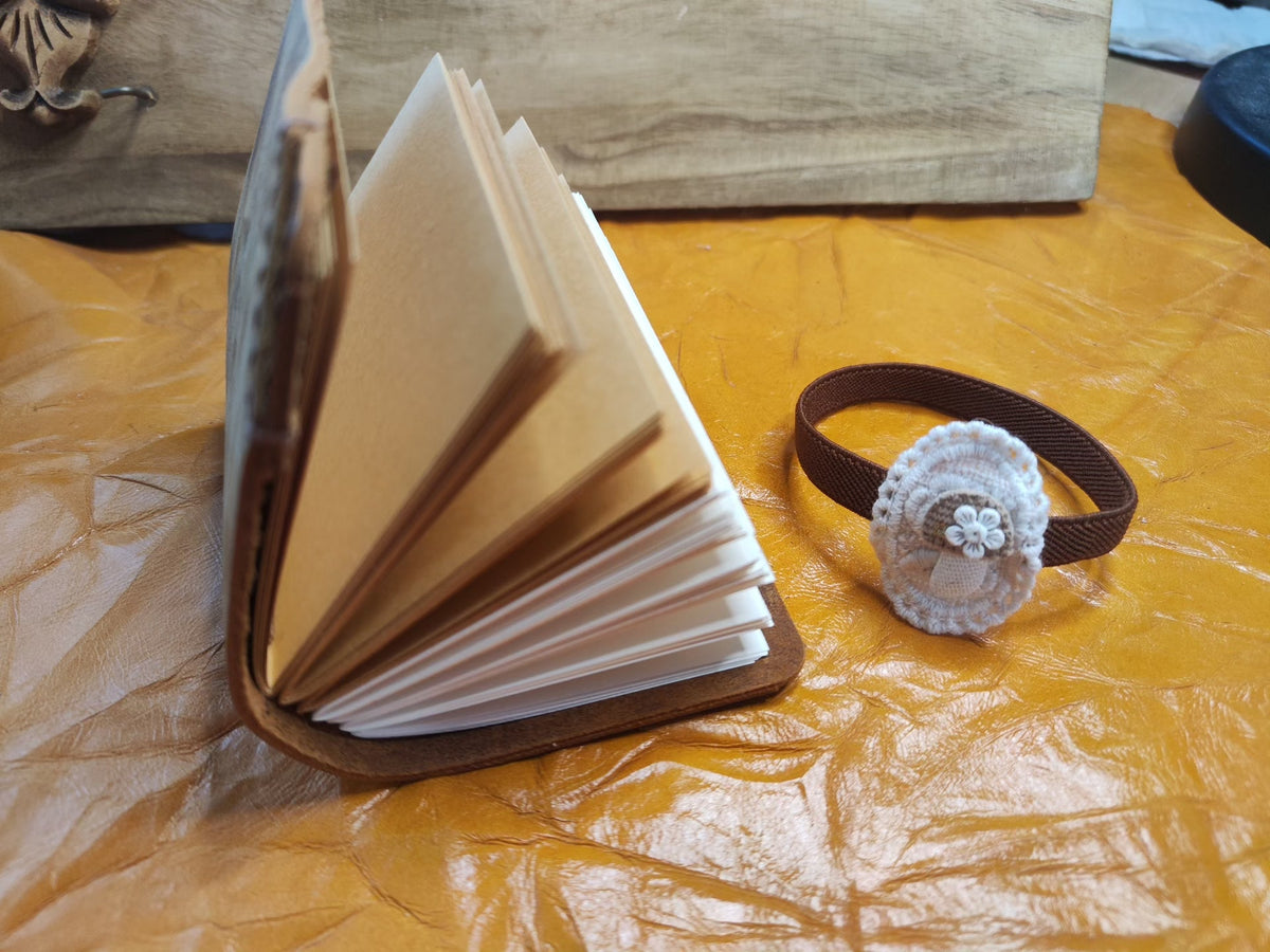 Handmade Cowhide Journal with Crochet Flower