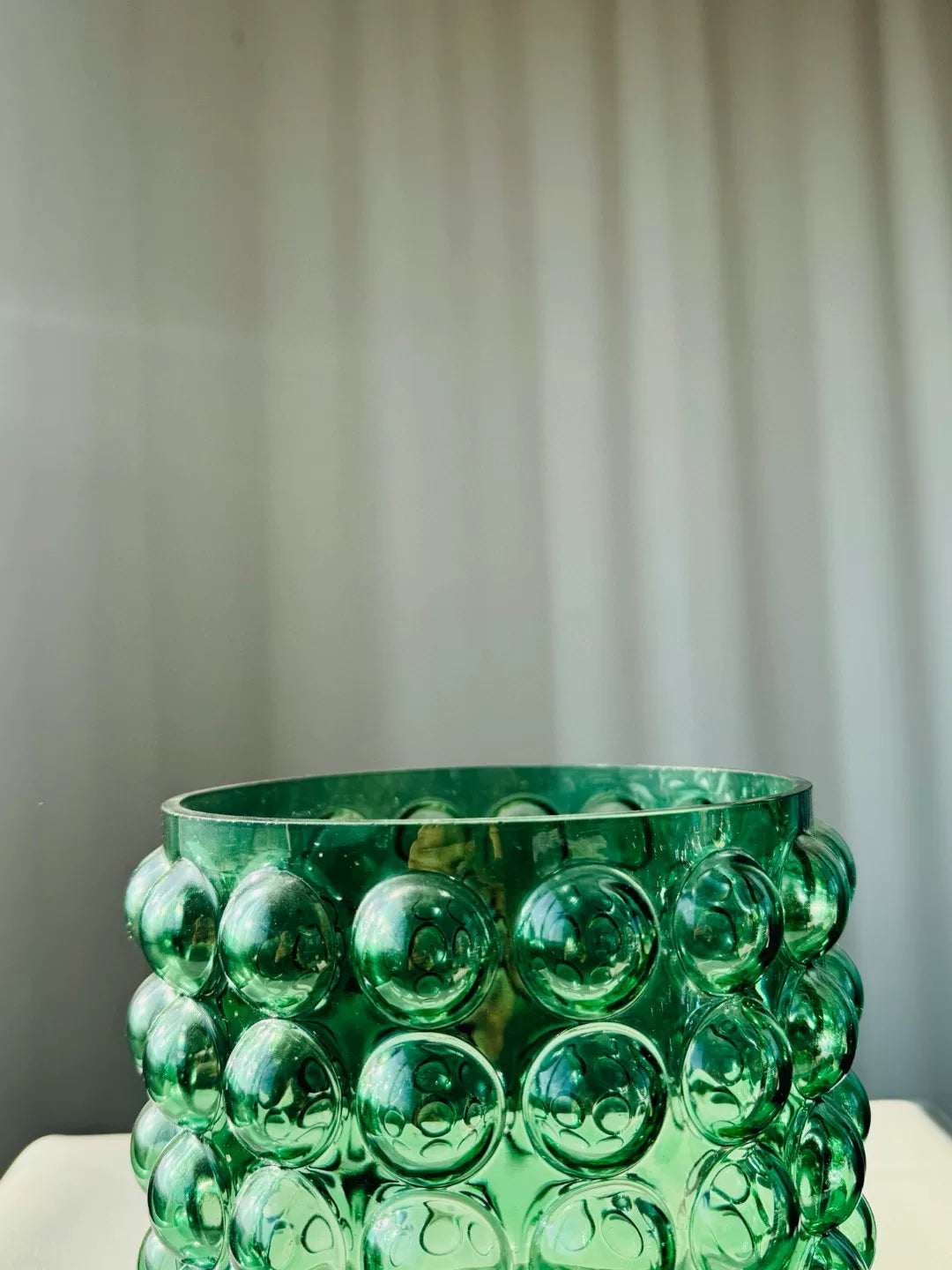 Green Glass Bubble Cylinder Vase