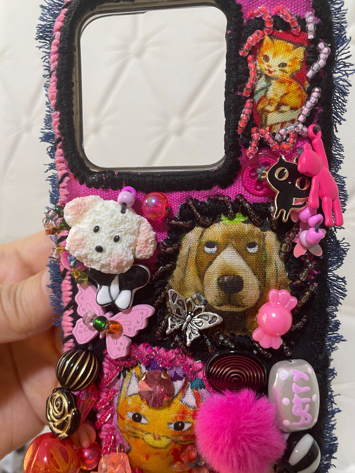 Denim Phone Case with Animal Charms