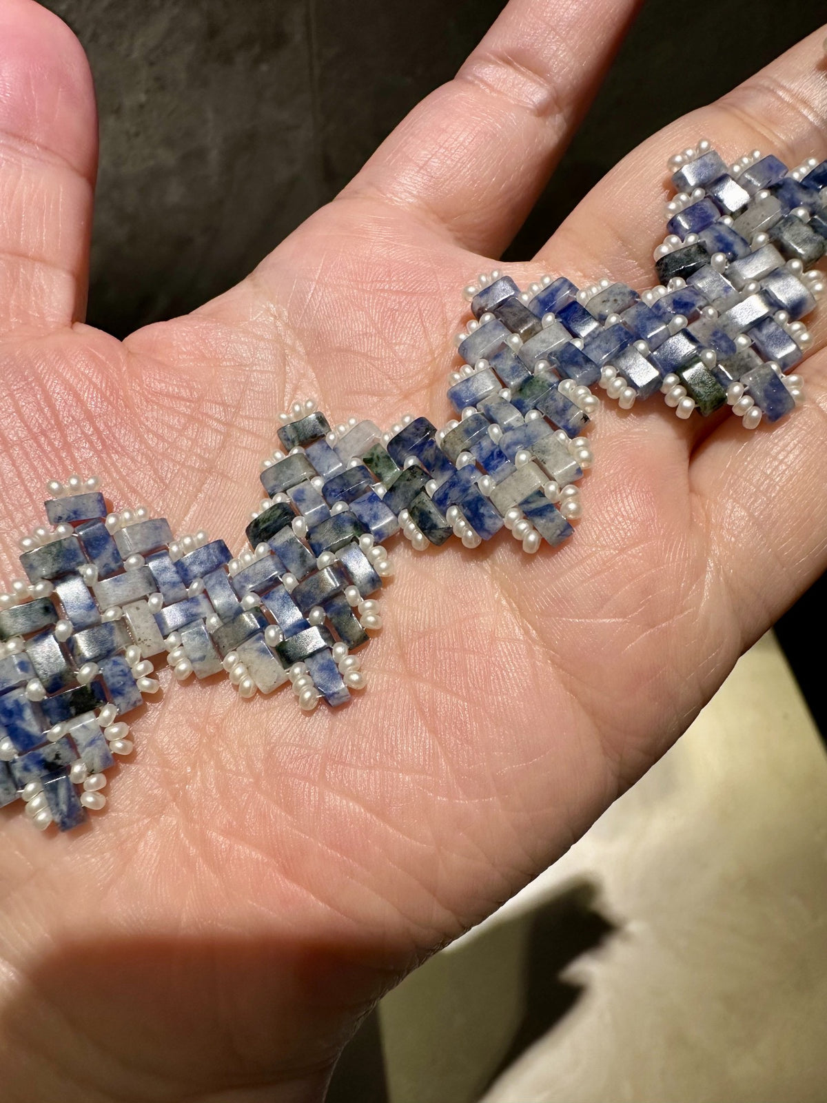 Blue Porcelain Stone Pearl Bracelet