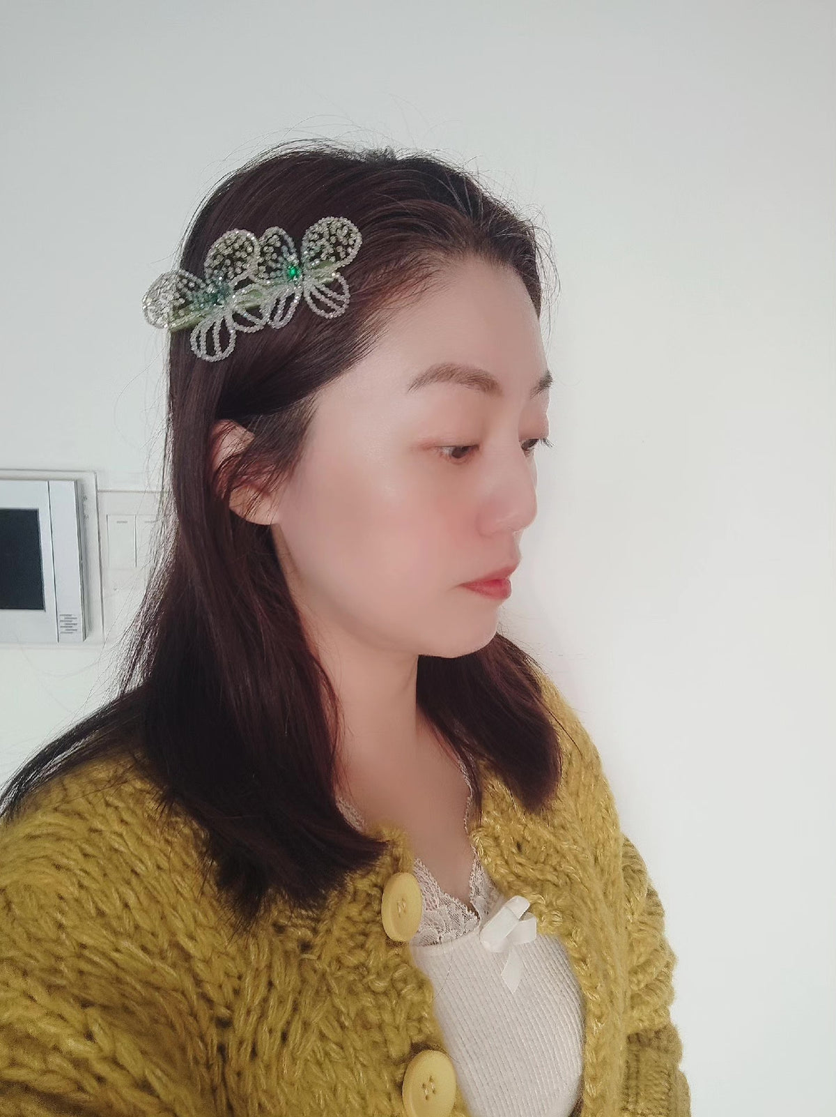 Crystal Butterfly Hair Clip Green