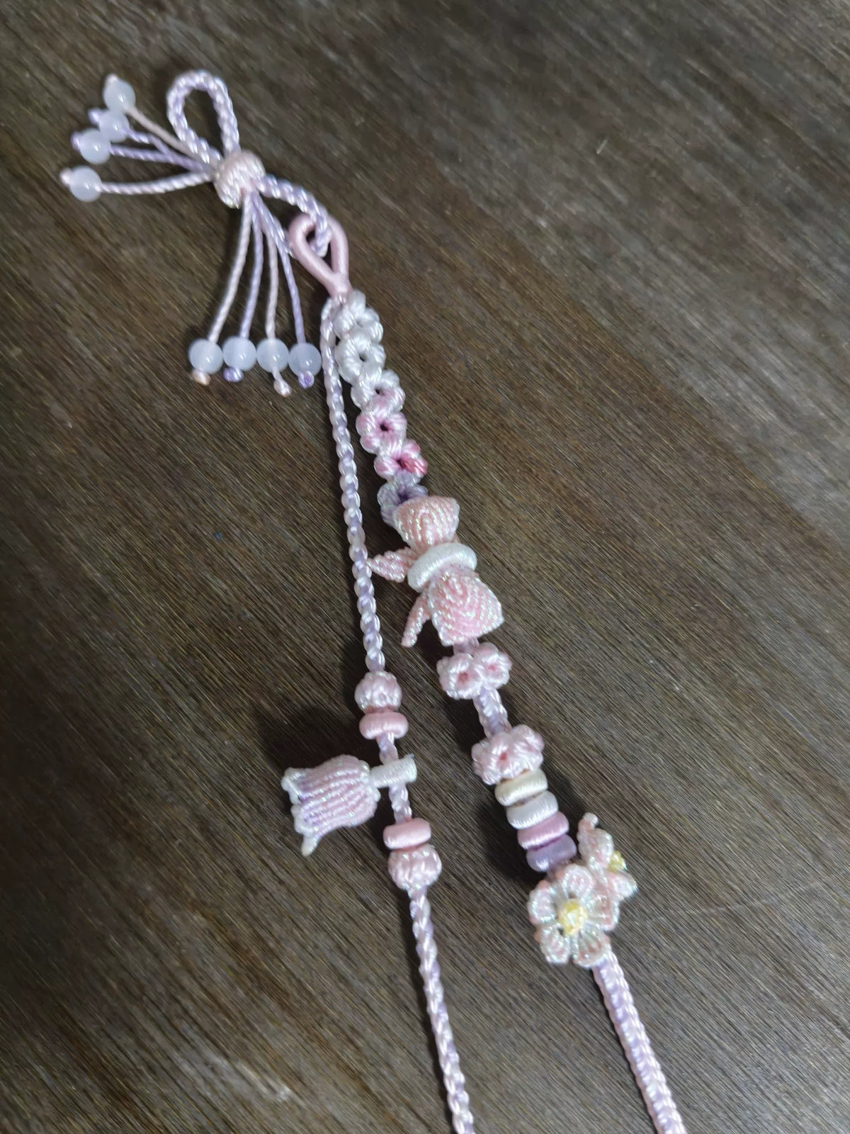Pulseira de Cordão Feita à Mão Gradiente Rosa Branco