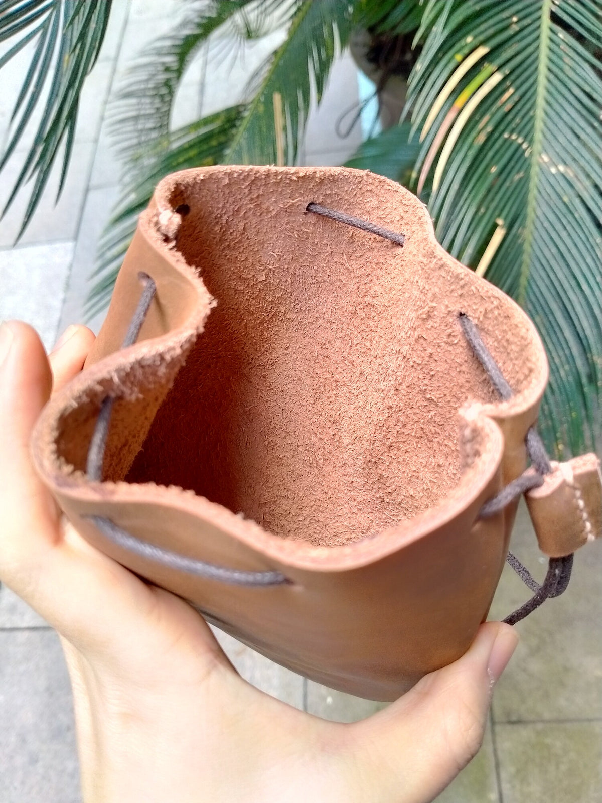 Handmade Crazy Horse Leather Drawstring Coin Pouch