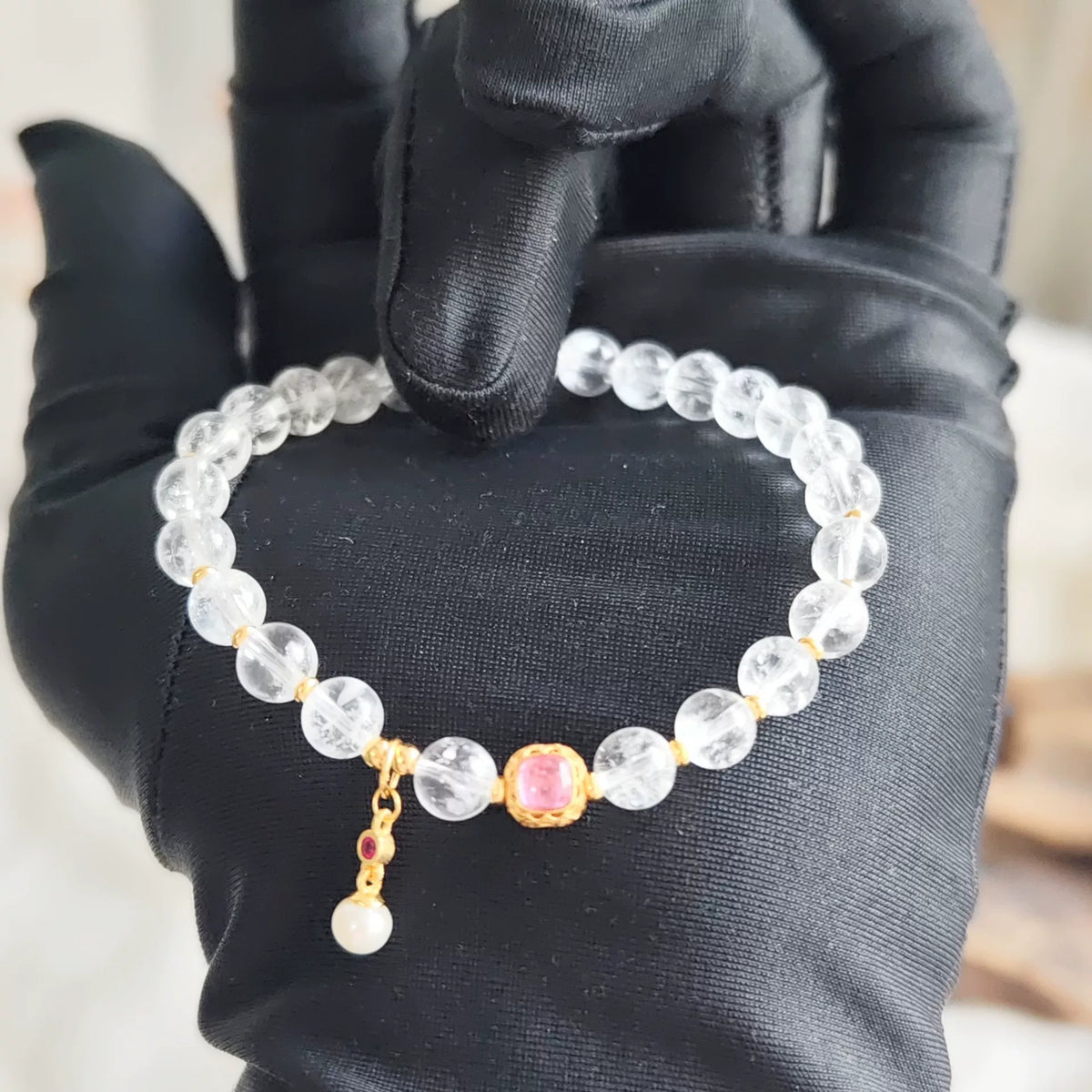 White Quartz Bracelet Pink Tourmaline