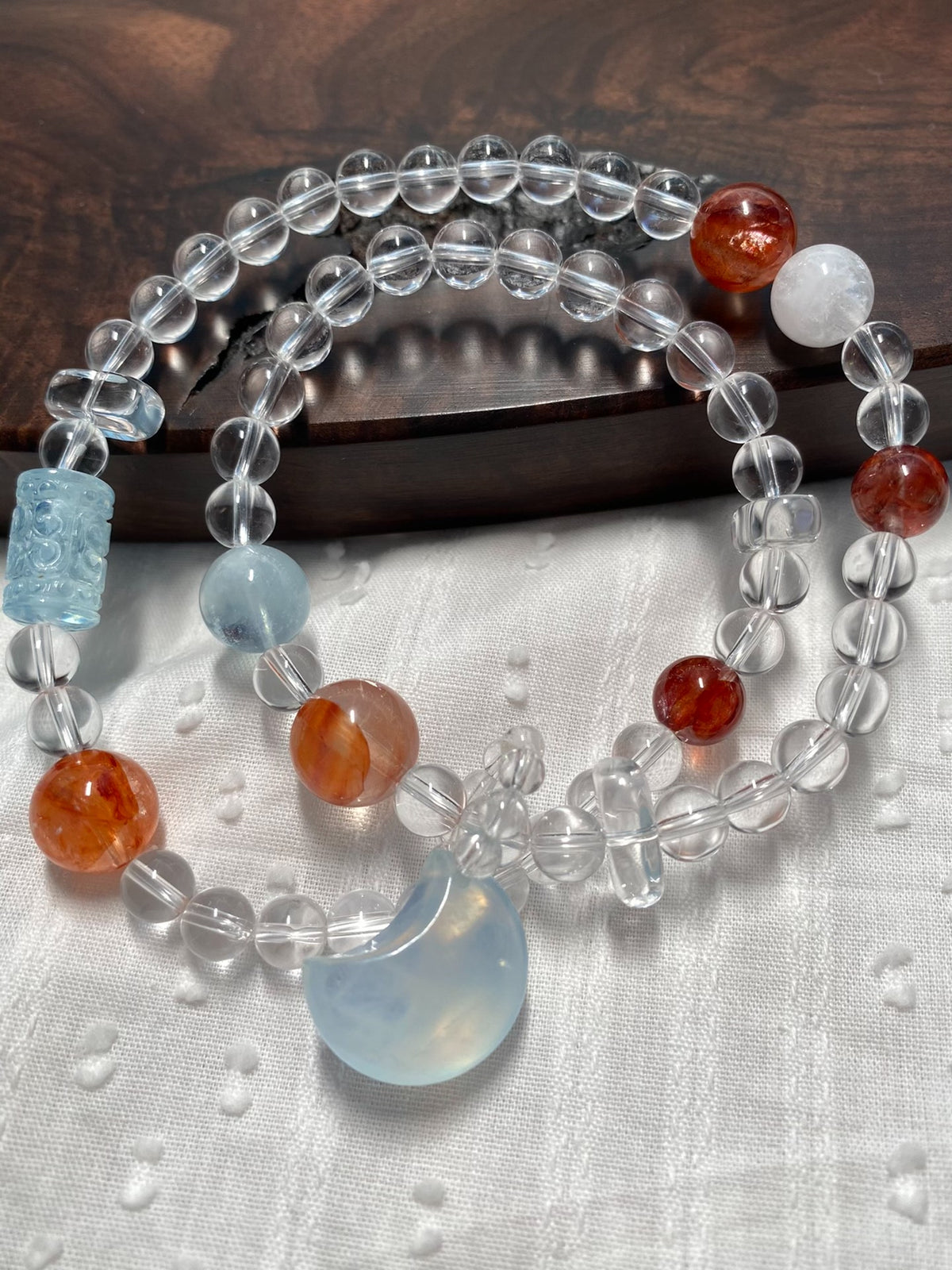 White Quartz Aquamarine Citrine Double Loop Bracelet
