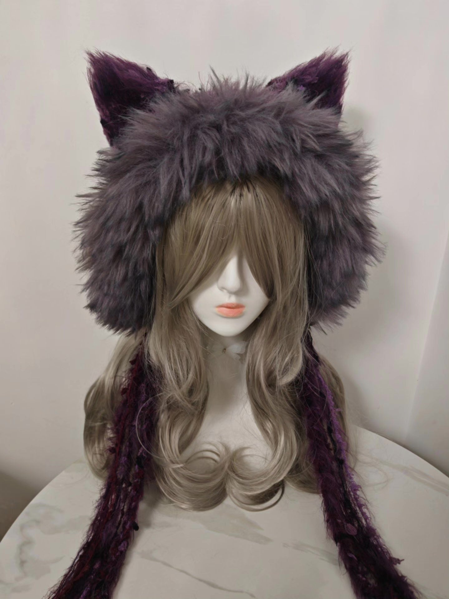 Large-Brim Purple Fox Hat with Gradient Color