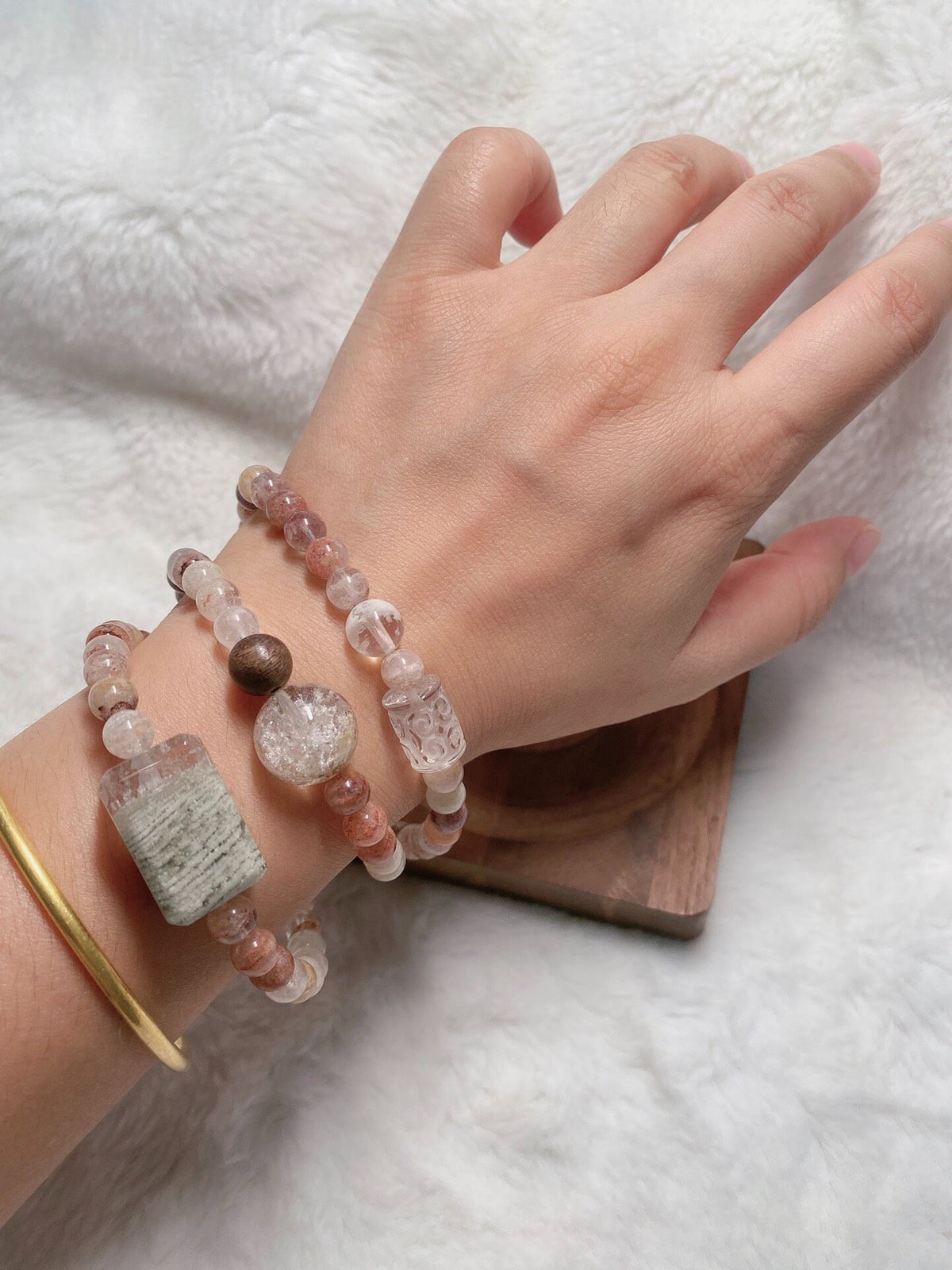 Triple Wrap Natural Quartz Beaded Bracelet