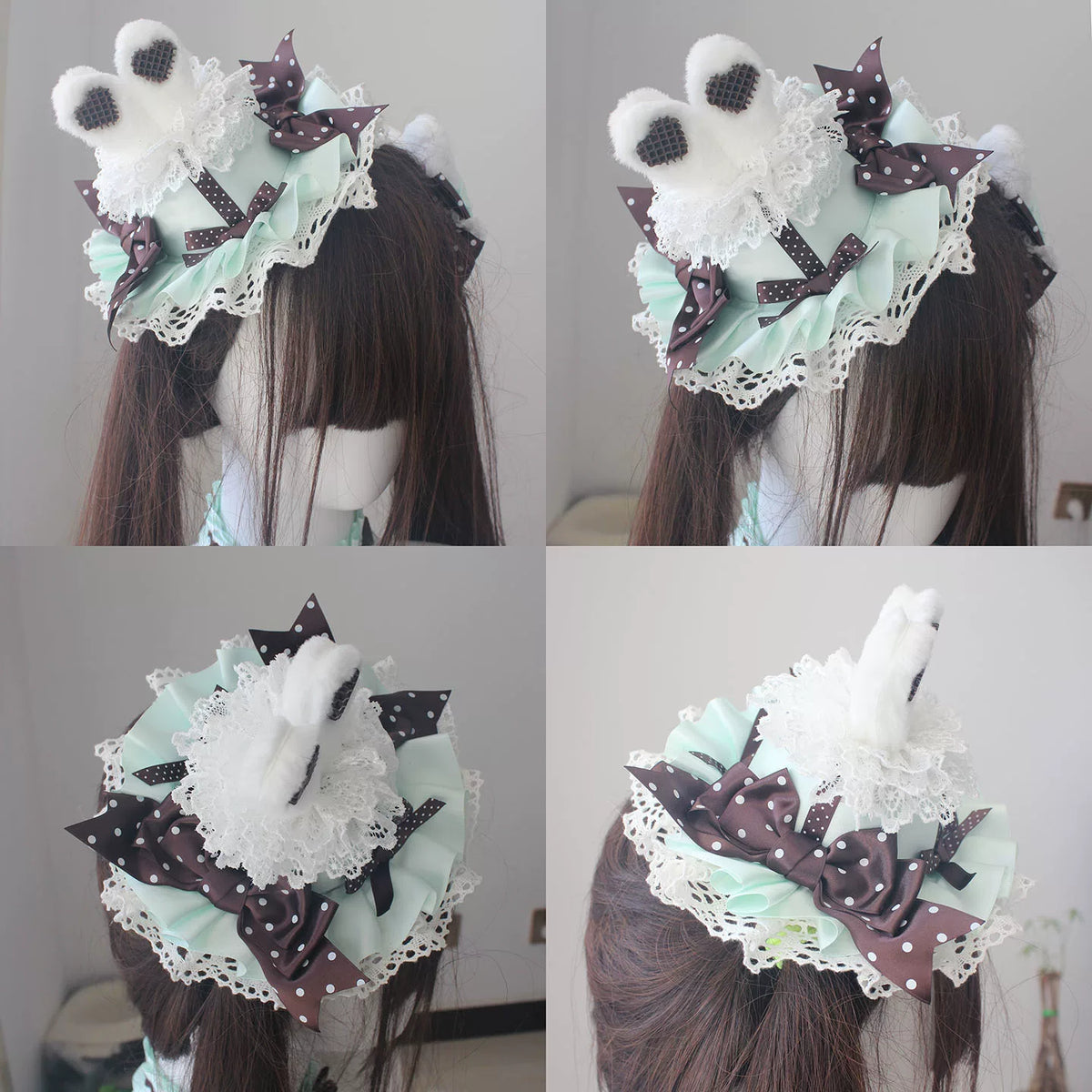 Mint Brown Lolita Bunny Cupcake Hair Accessory Set