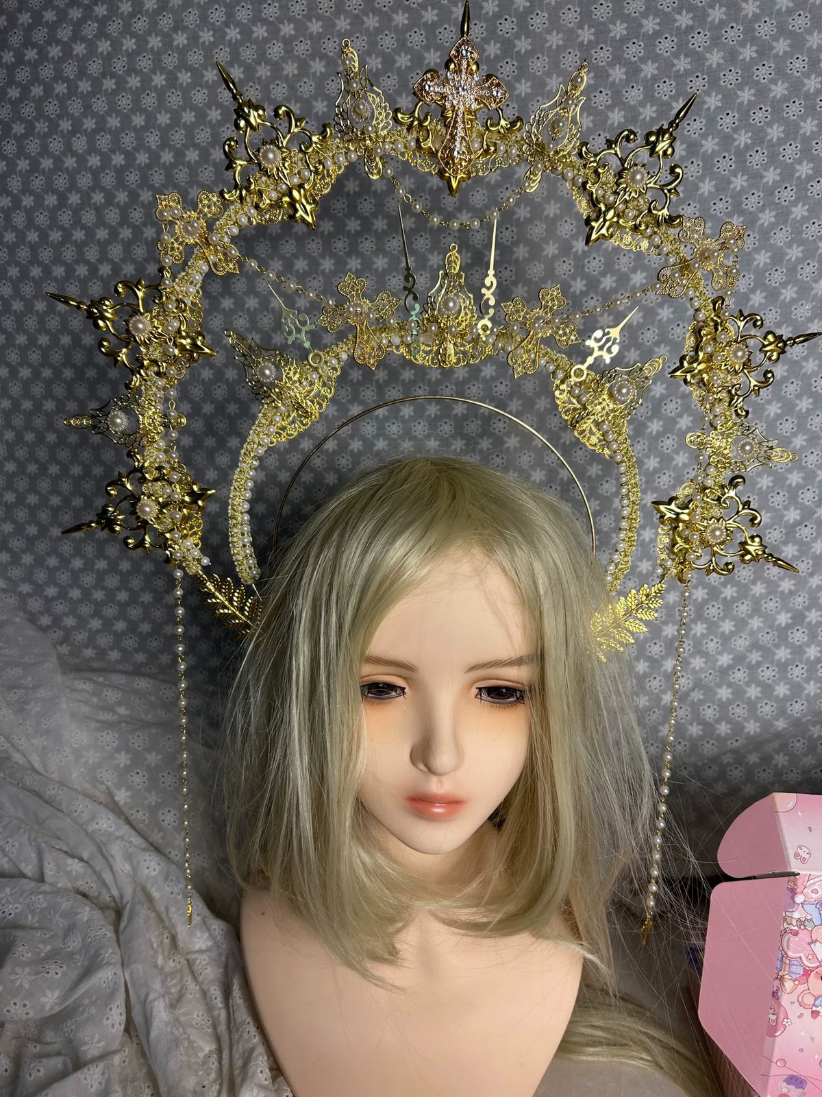 Tiara Halo Coroa Lolita Branco e Pérola Artificial