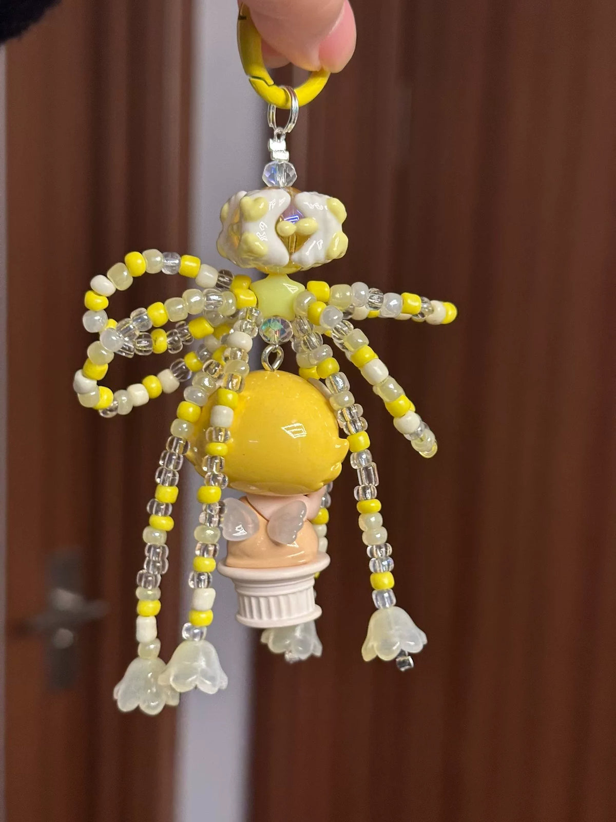 Yellow Angel Figurine Beaded Tassel Charm