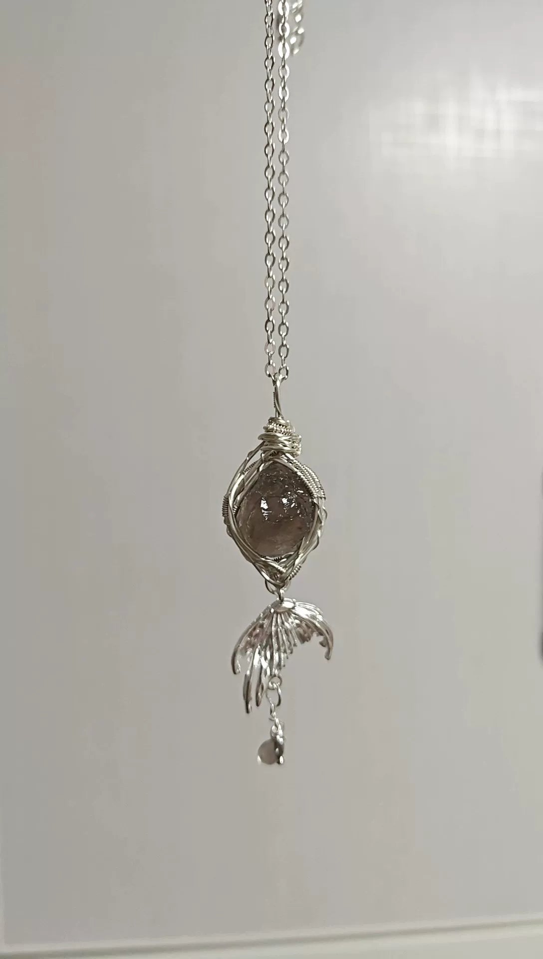 Tea Crystal Fish Tail Wire Wrapped Necklace