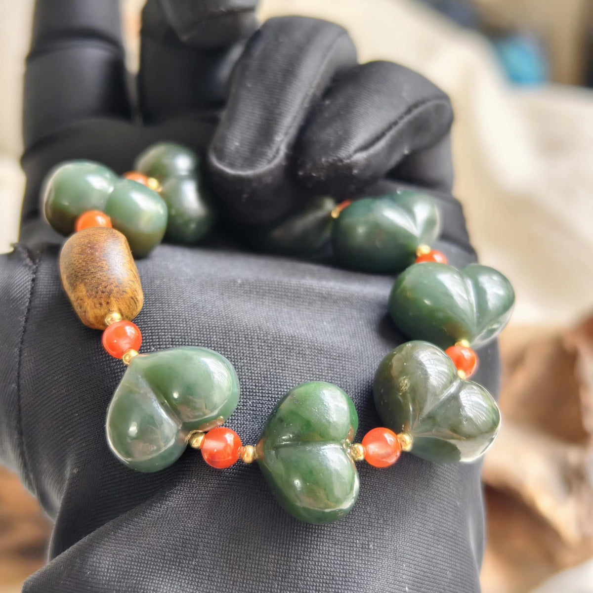 Green Jade Peach Bead Bracelet