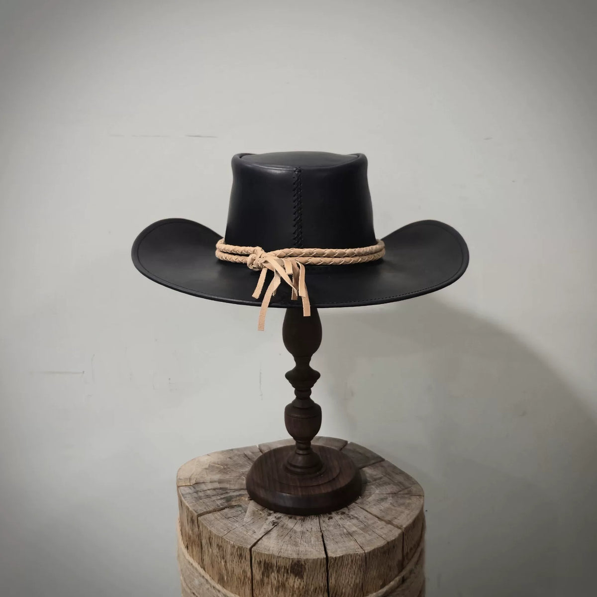 Handmade Leather Gambler Hat Black