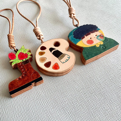 Italian Vegetable-Tanned Leather Double-Layer Hand-Carved Pendant Set