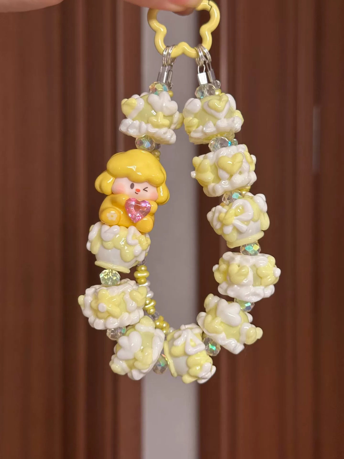 Hand Painted Yellow Beaded Phone Strap