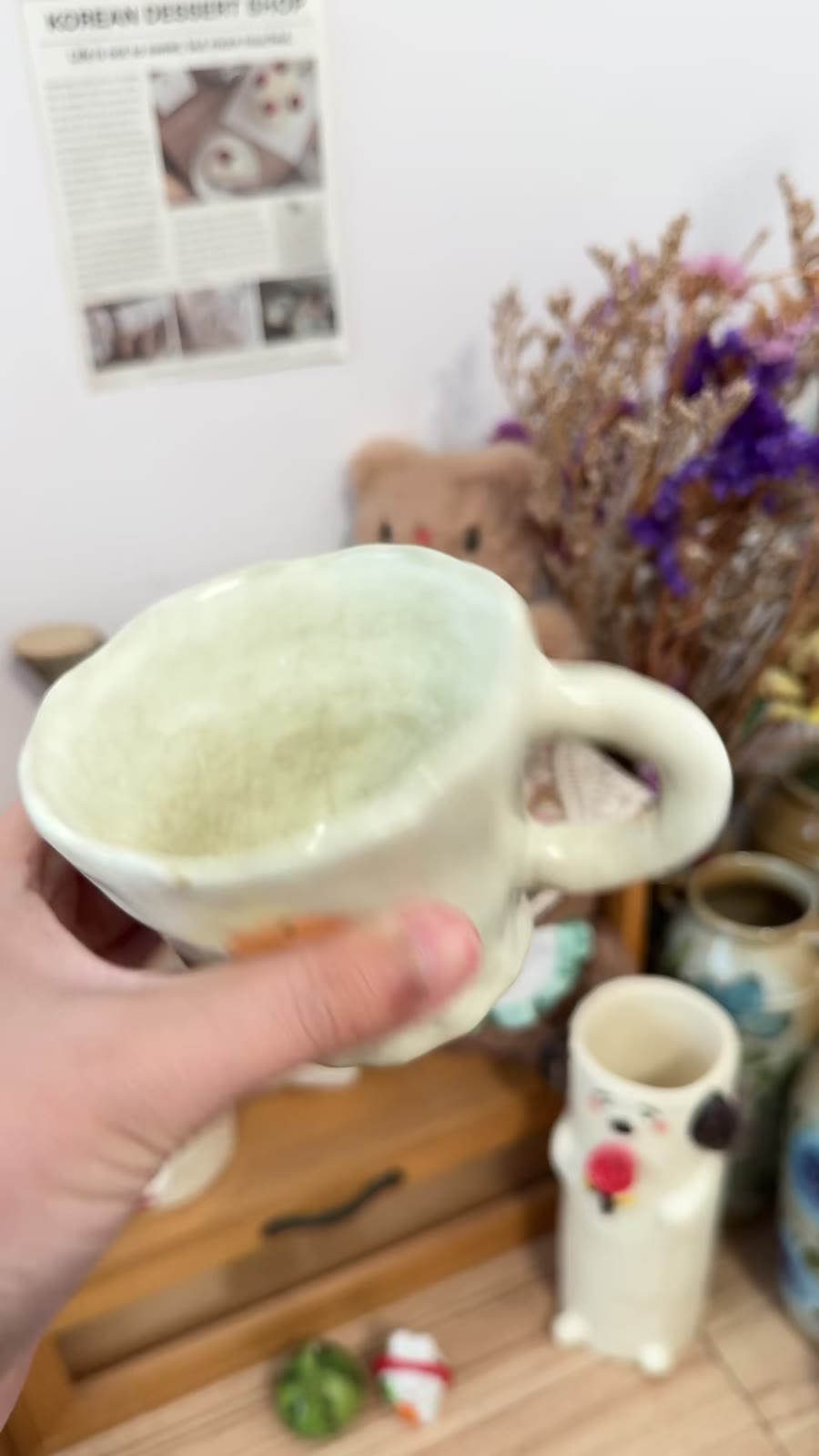 手描きキツネの粗陶コーヒーマグカップ