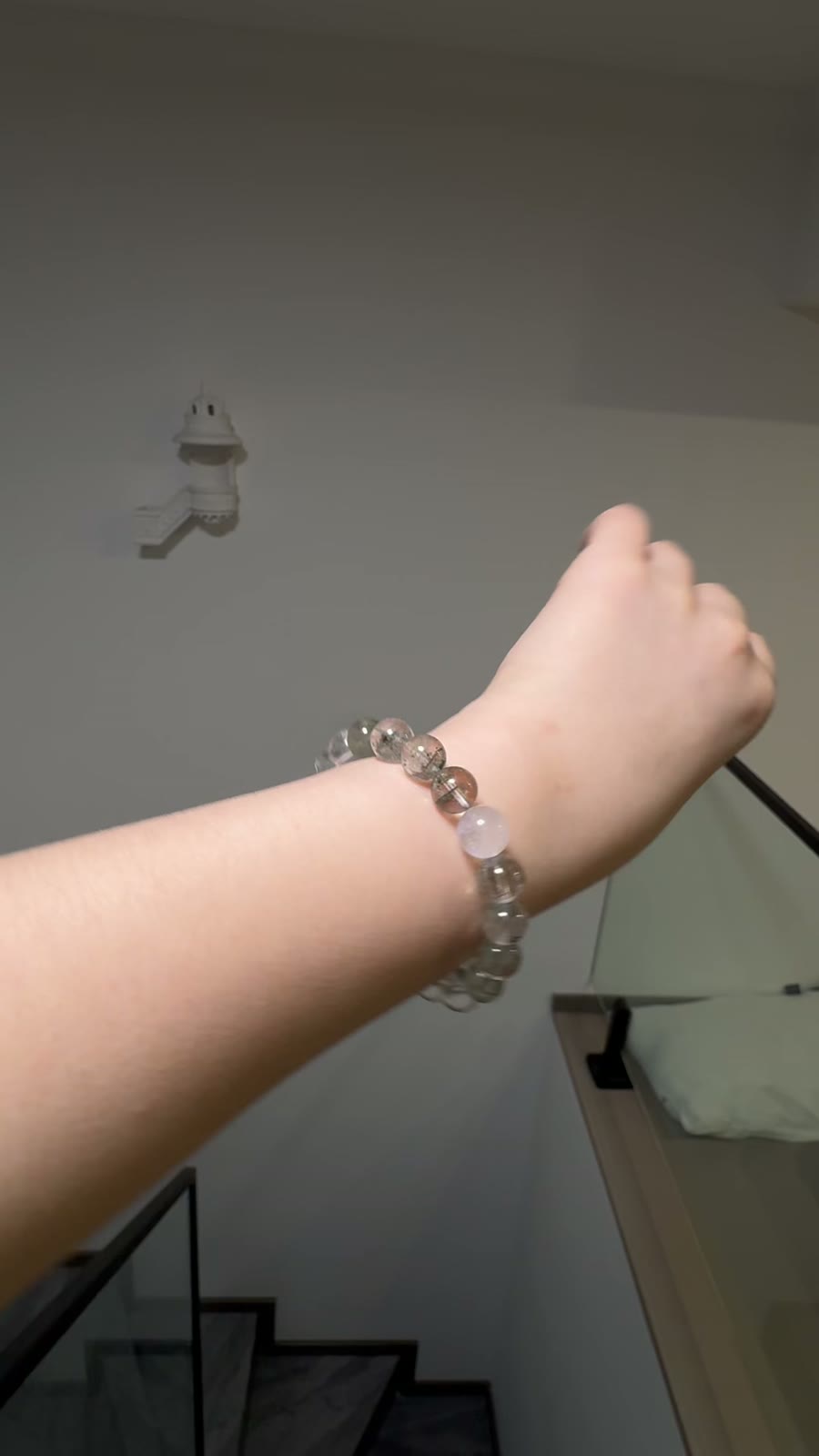 Kralenarmband met Groen Phantom Quartz, Helder Kwarts en Maansteen