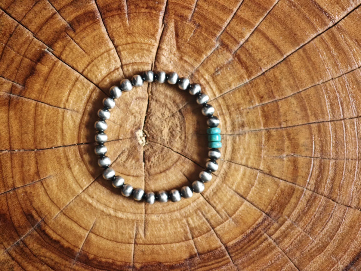 6mm Silver Bead Turquoise Bracelet
