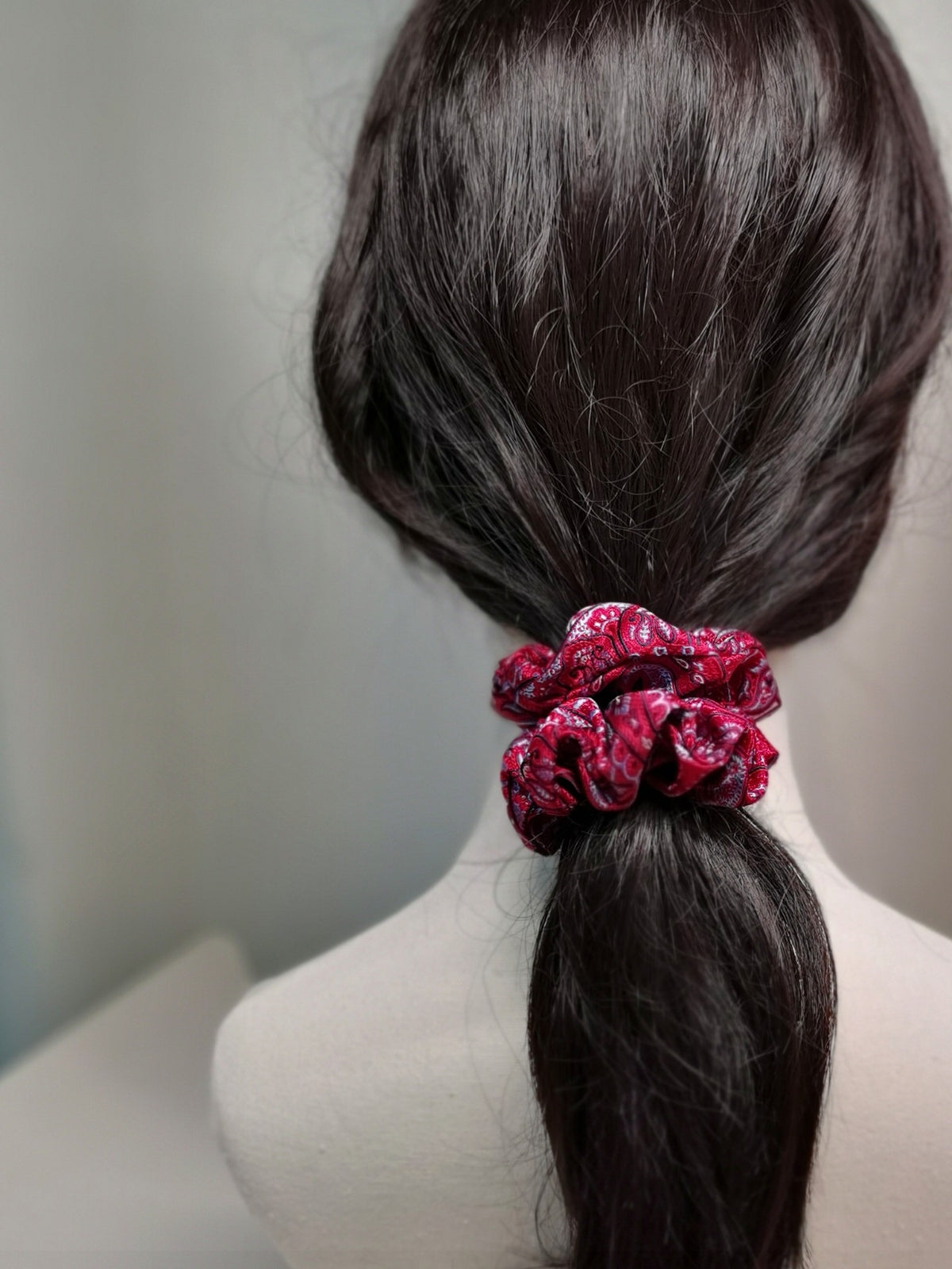 Pure Silk Brocade Narrow Scrunchie Dark Red
