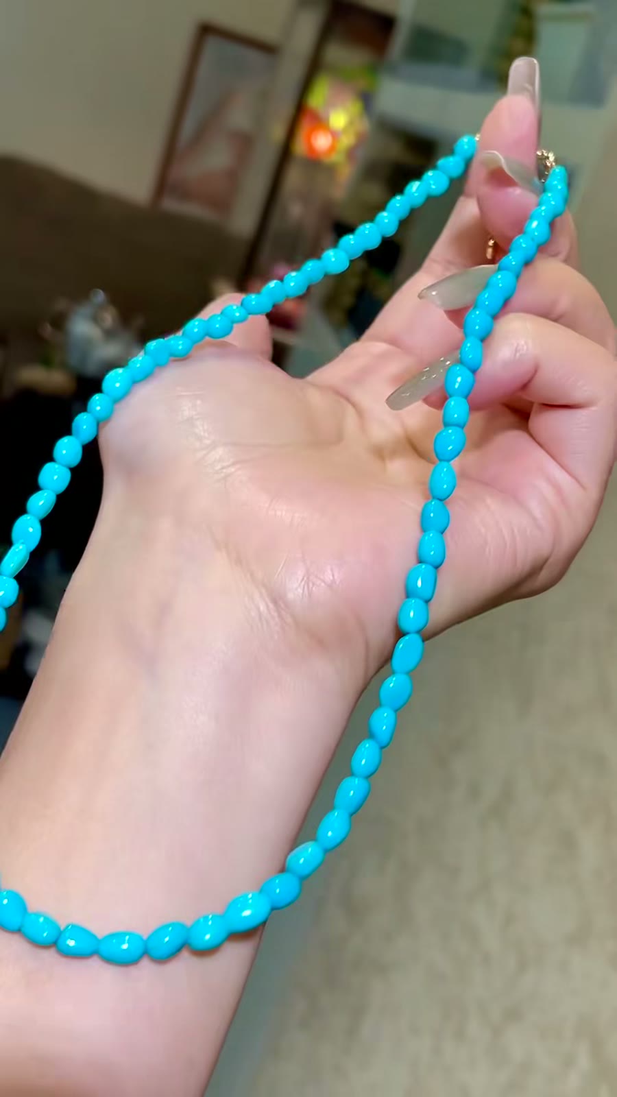 Sleeping Beauty Turquoise Beaded Necklace 18k Gold